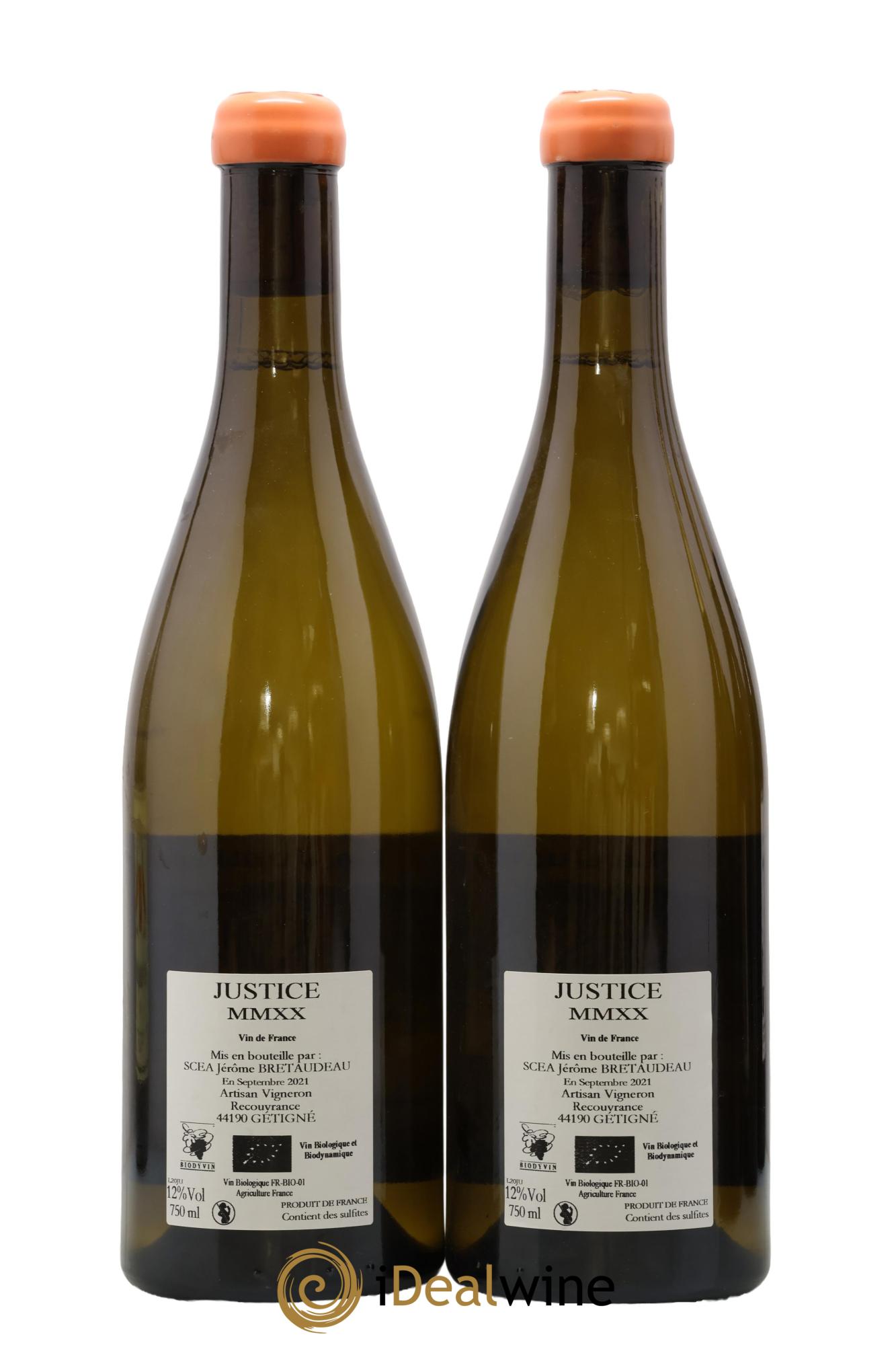Vin de France La Justice Jérôme Bretaudeau - Domaine de Bellevue 2020 - Lot of 2 bottles - 1