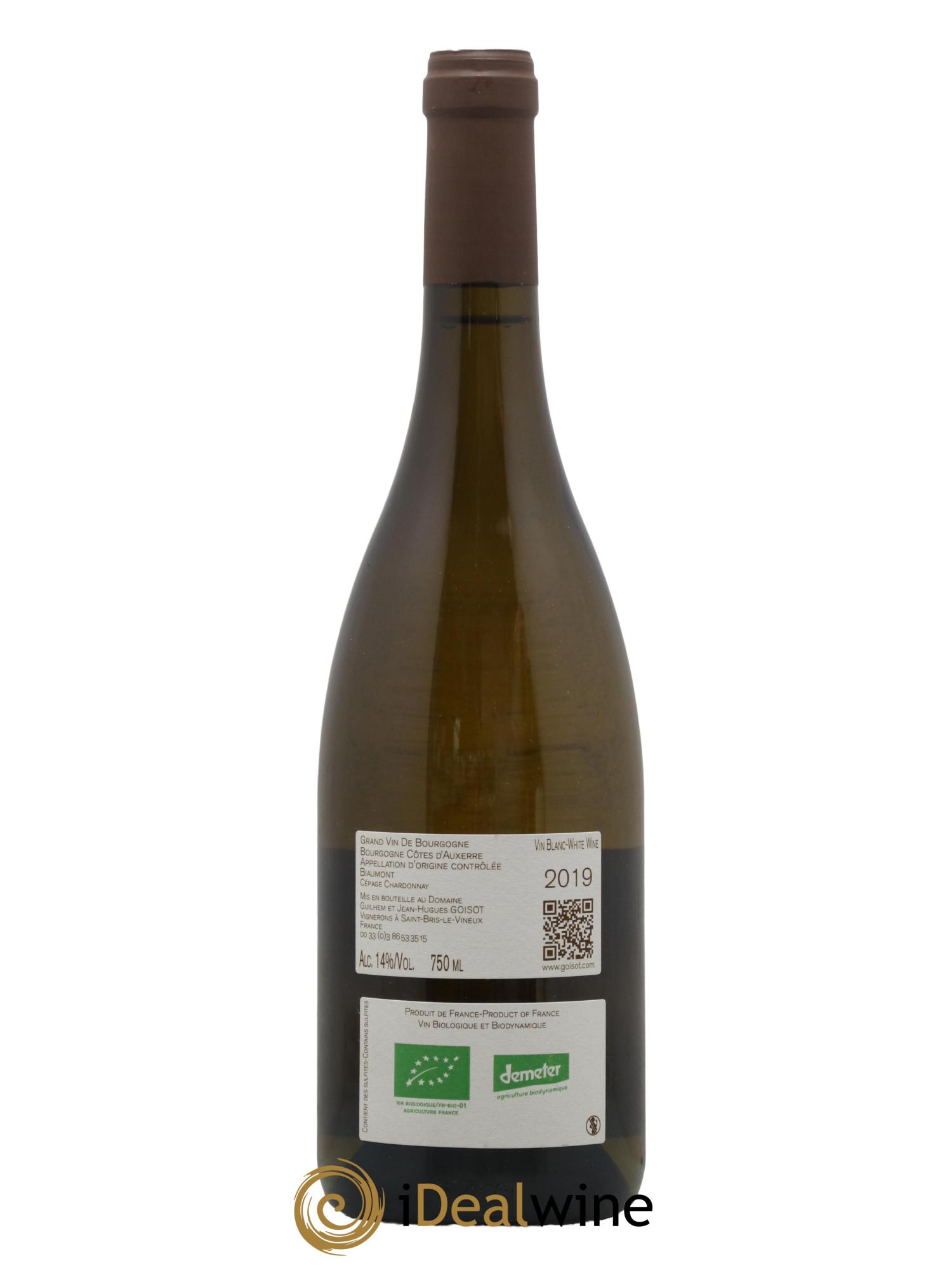 Bourgogne Côtes d'Auxerre Biaumont Goisot 2019 - Lot of 1 bottle - 1