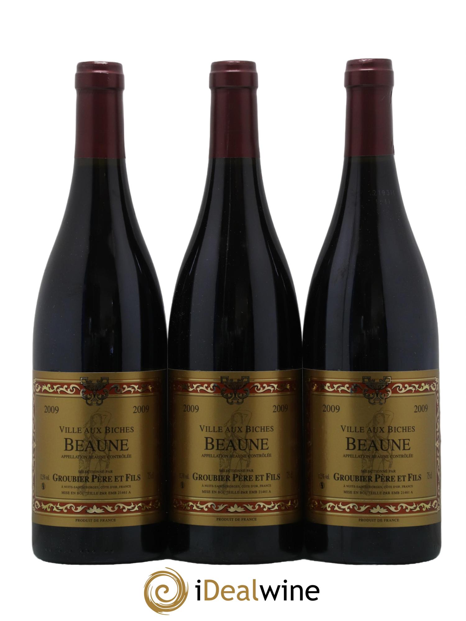 Beaune Ville Aux Biches Groubier 2009 - Lot de 3 bouteilles - 0
