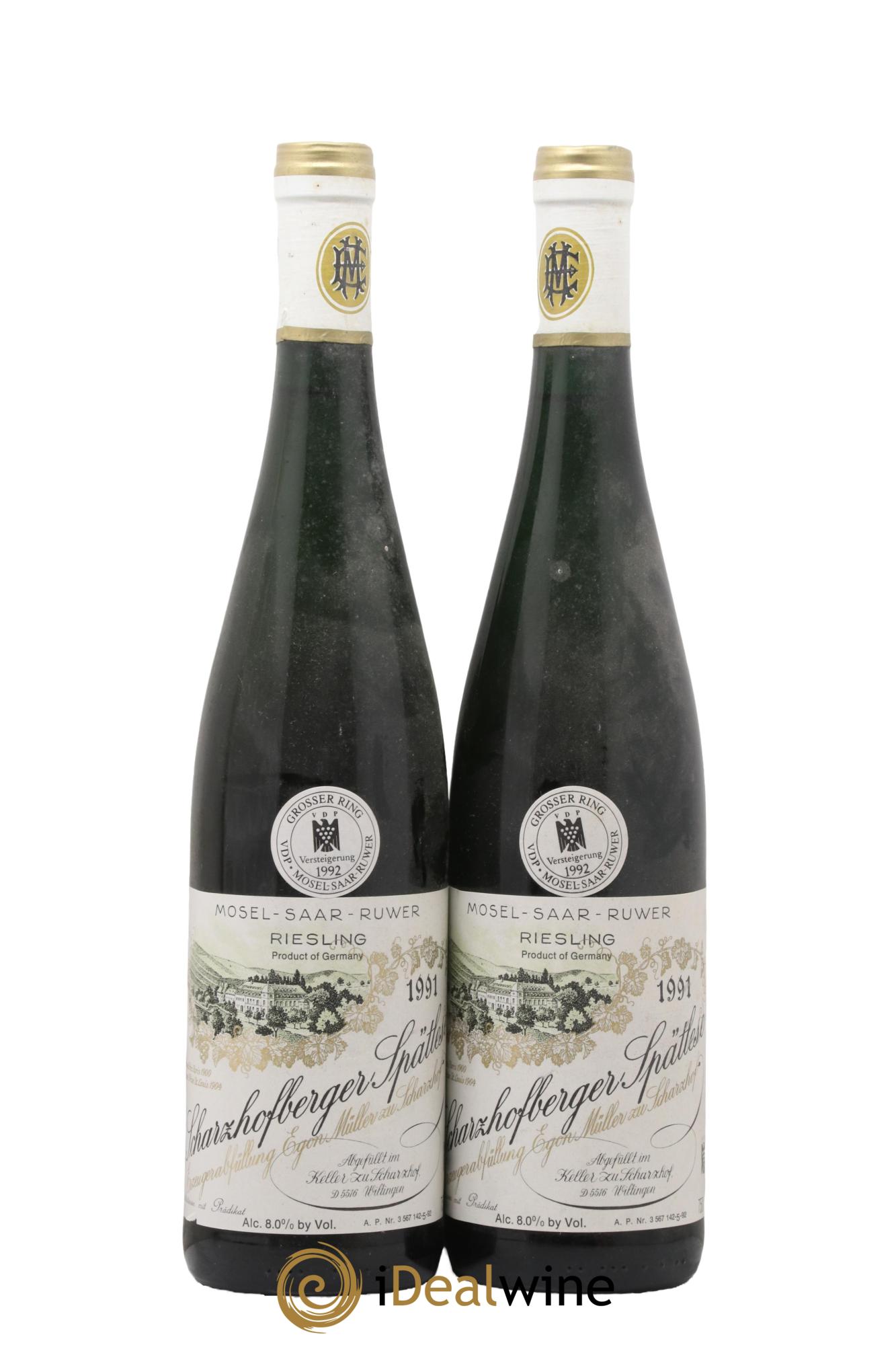 Riesling Scharzhofberger Spatlese Egon Muller 1991 - Lot of 2 bottles - 0