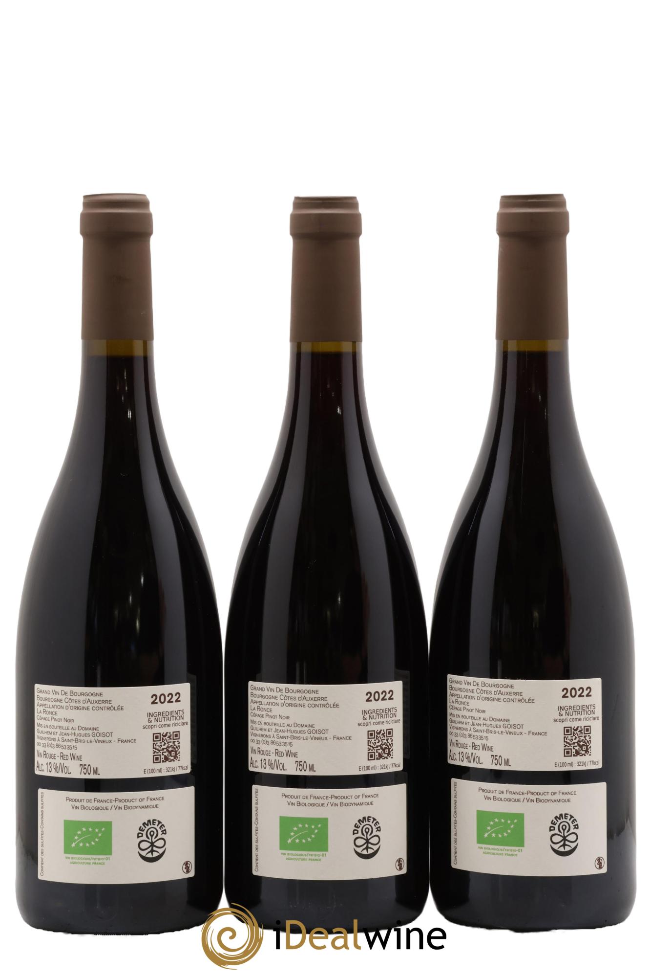 Bourgogne Côtes d'Auxerre La Ronce Goisot 2022 - Lot of 3 bottles - 1