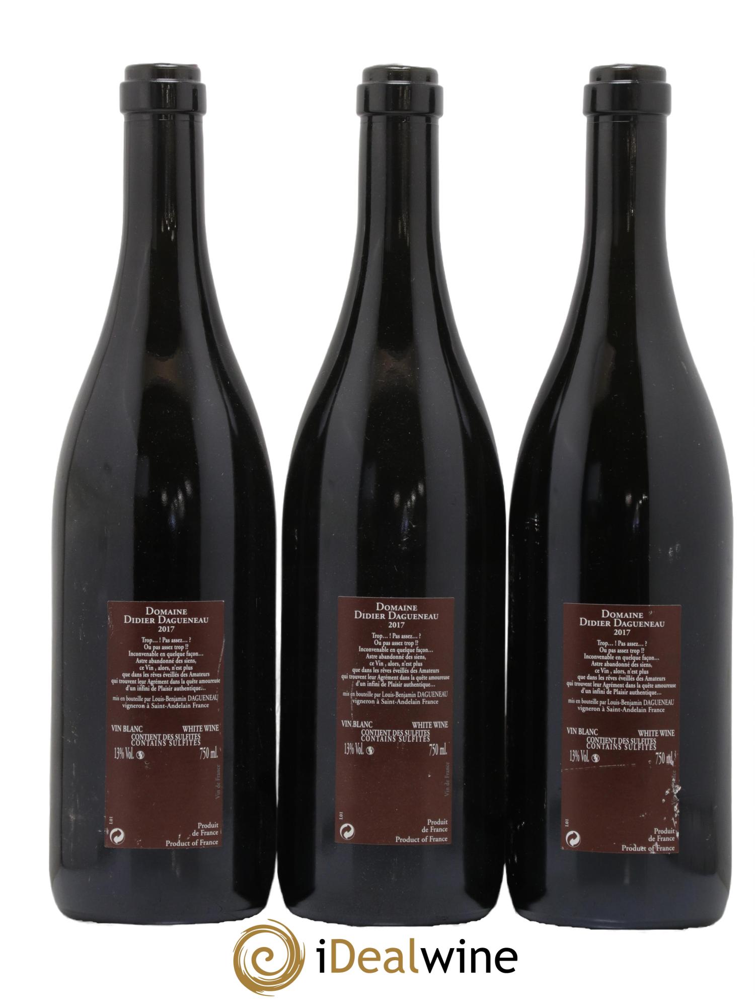 Vin de France (anciennement Pouilly-Fumé) Pur Sang Dagueneau (Domaine Didier - Louis-Benjamin) 2017 - Posten von 3 Flaschen - 1