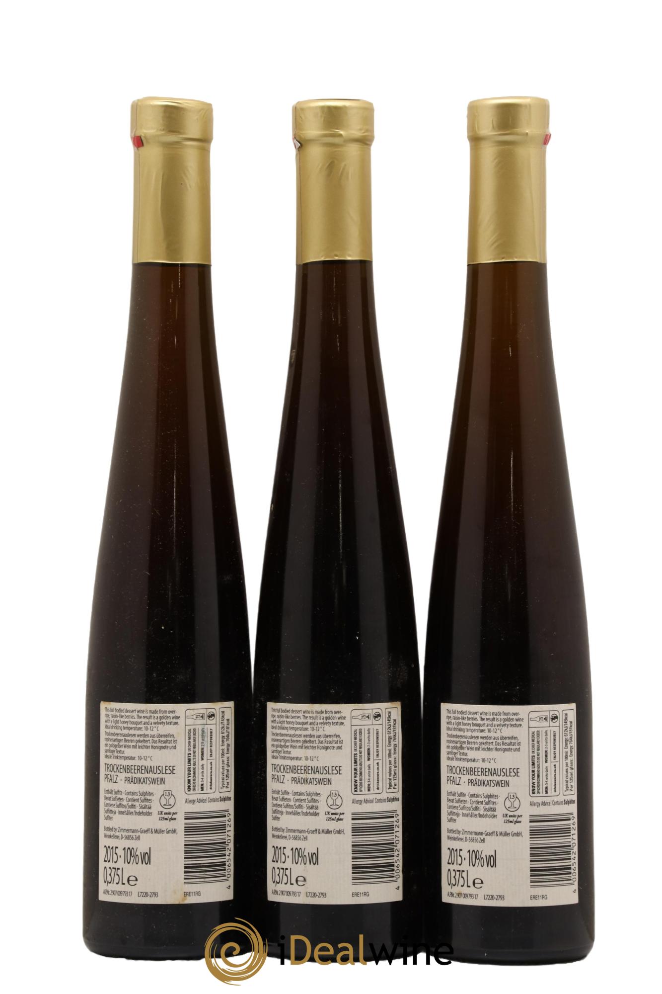 Allemagne Pfalz Trockenbeerenauslese Roman Graeff 2015 - Lot de 3 demi bouteilles - 1