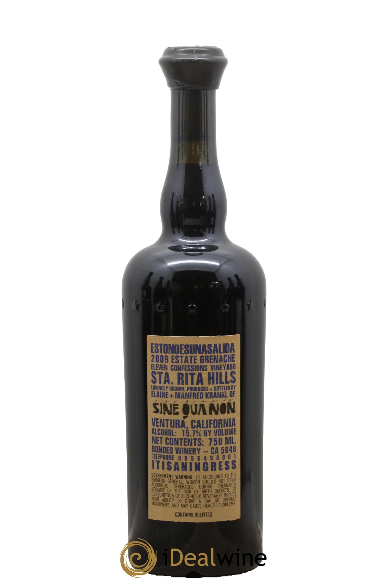 USA Santa Rita Hills Esto no es una Salida Eleven Confessions Grenache Sine Qua Non 2009 - Lot de 1 bouteille - 1