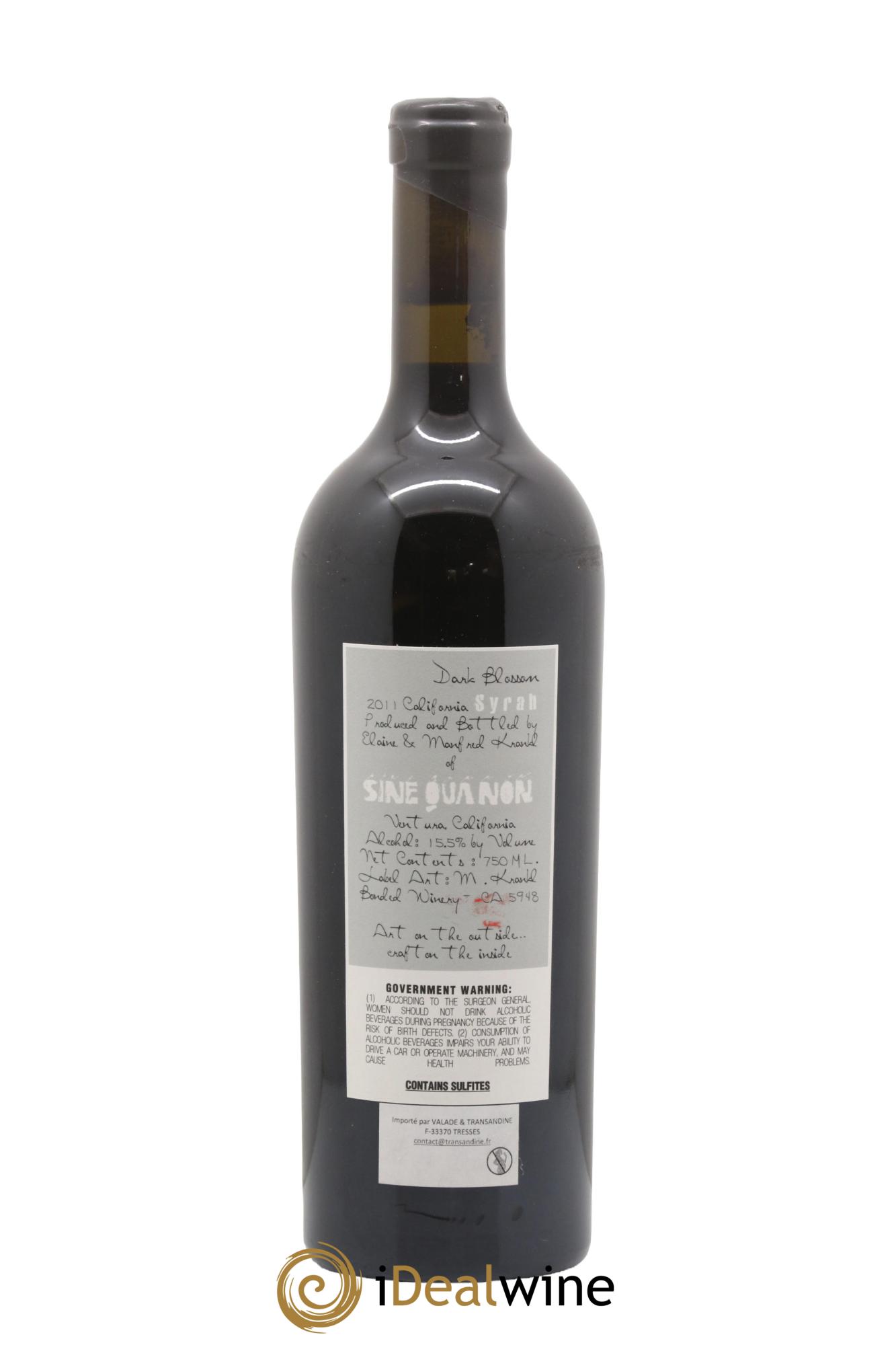 Californie Sine Qua Non Dark Blossom Syrah Manfred Krankl 2011 - Lot of 1 bottle - 1