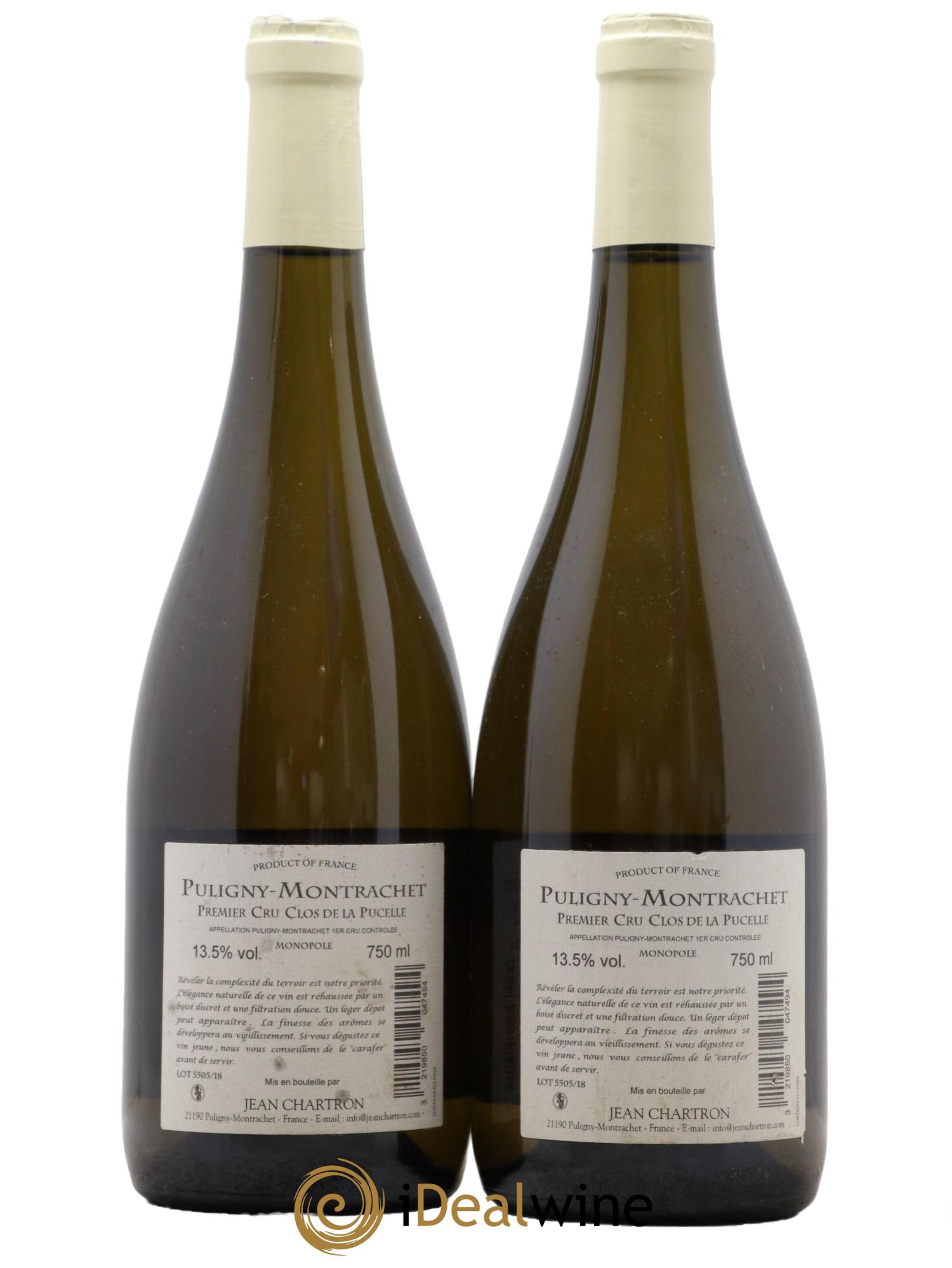 Puligny-Montrachet 1er Cru Clos de la Pucelle Jean Chartron (Domaine)  2018 - Lot of 2 bottles - 1