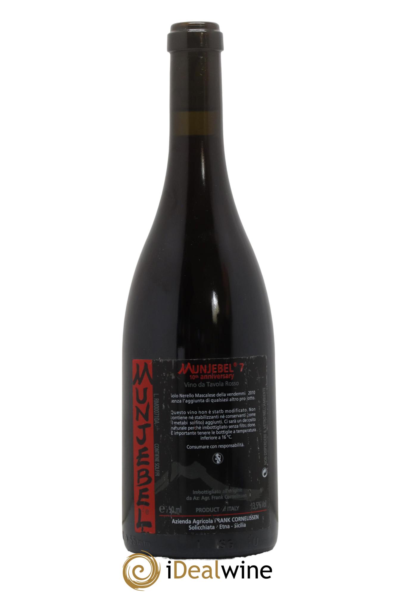 Italie Vino da Tavola Sicilia Munjebel Edition Anniversaire 10 ans Numero 7 Frank Cornelissen 2010 - Lot de 1 bouteille - 1