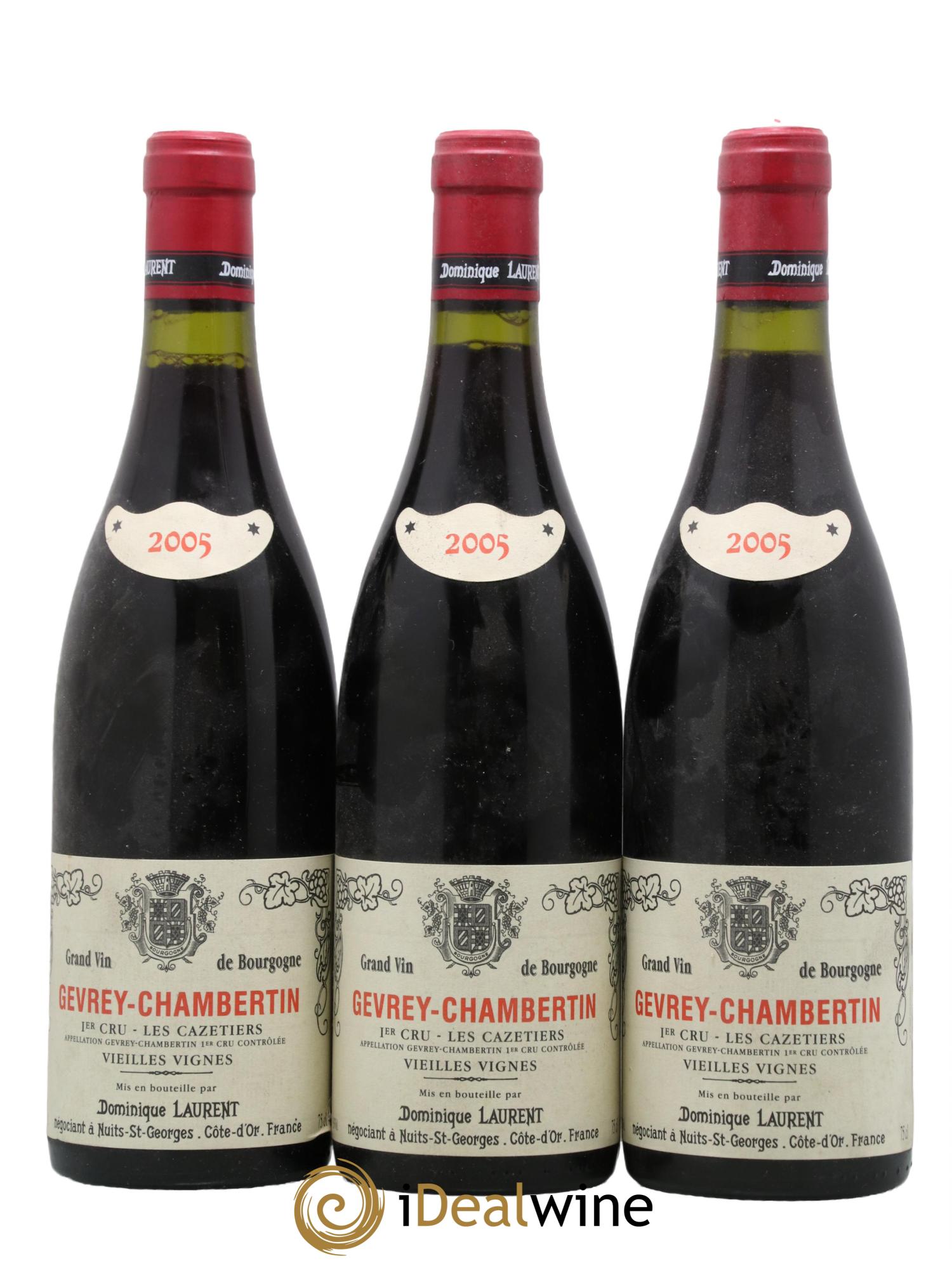 Gevrey-Chambertin 1er Cru Les Cazetiers Vieilles Vignes Dominique Laurent 2005 - Lot de 3 bouteilles - 0