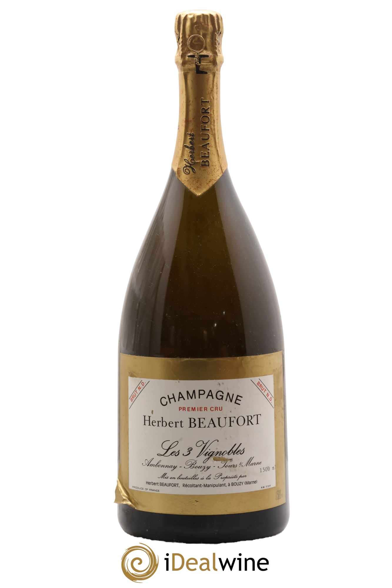 Champagne Brut Nature 1er Cru Cuvee Les 3 Vignobles Herbert Beaufort - Lot de 1 magnum - 0