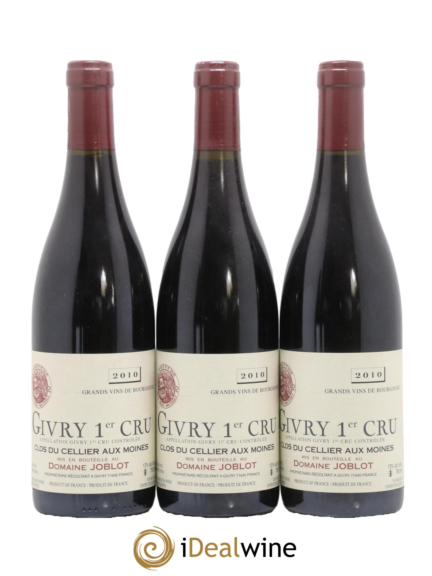 Givry 1er Cru Clos du Cellier aux Moines Joblot (Domaine) 2010 - Lot de 3 bouteilles - 0