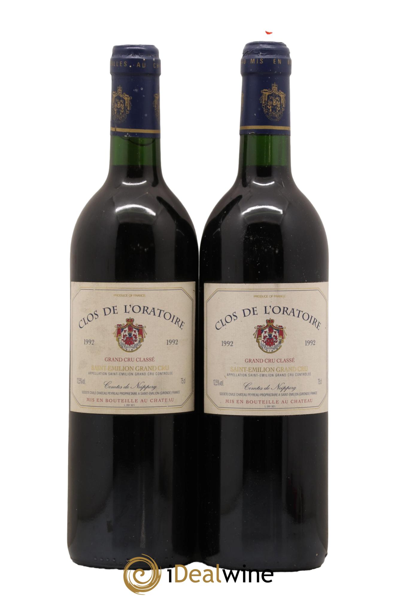 Clos de l'Oratoire Grand Cru Classé 1992 - Lot de 2 bouteilles - 0