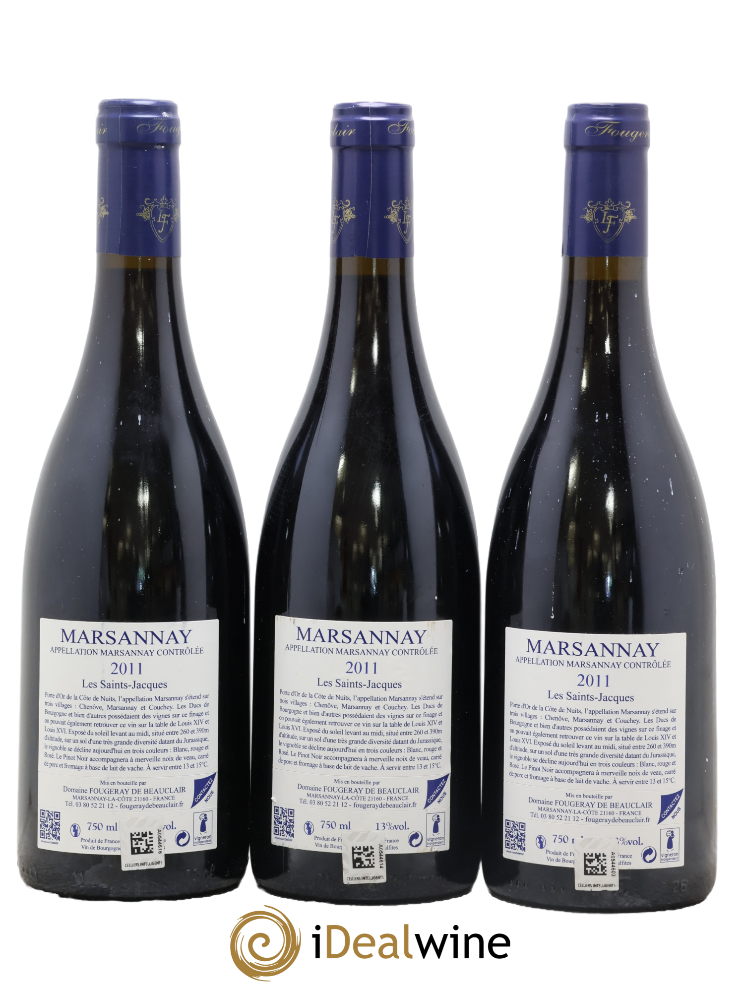 Marsannay Les Saint-Jacques Fougeray de Beauclair 2011 - Lot de 3 bouteilles - 1