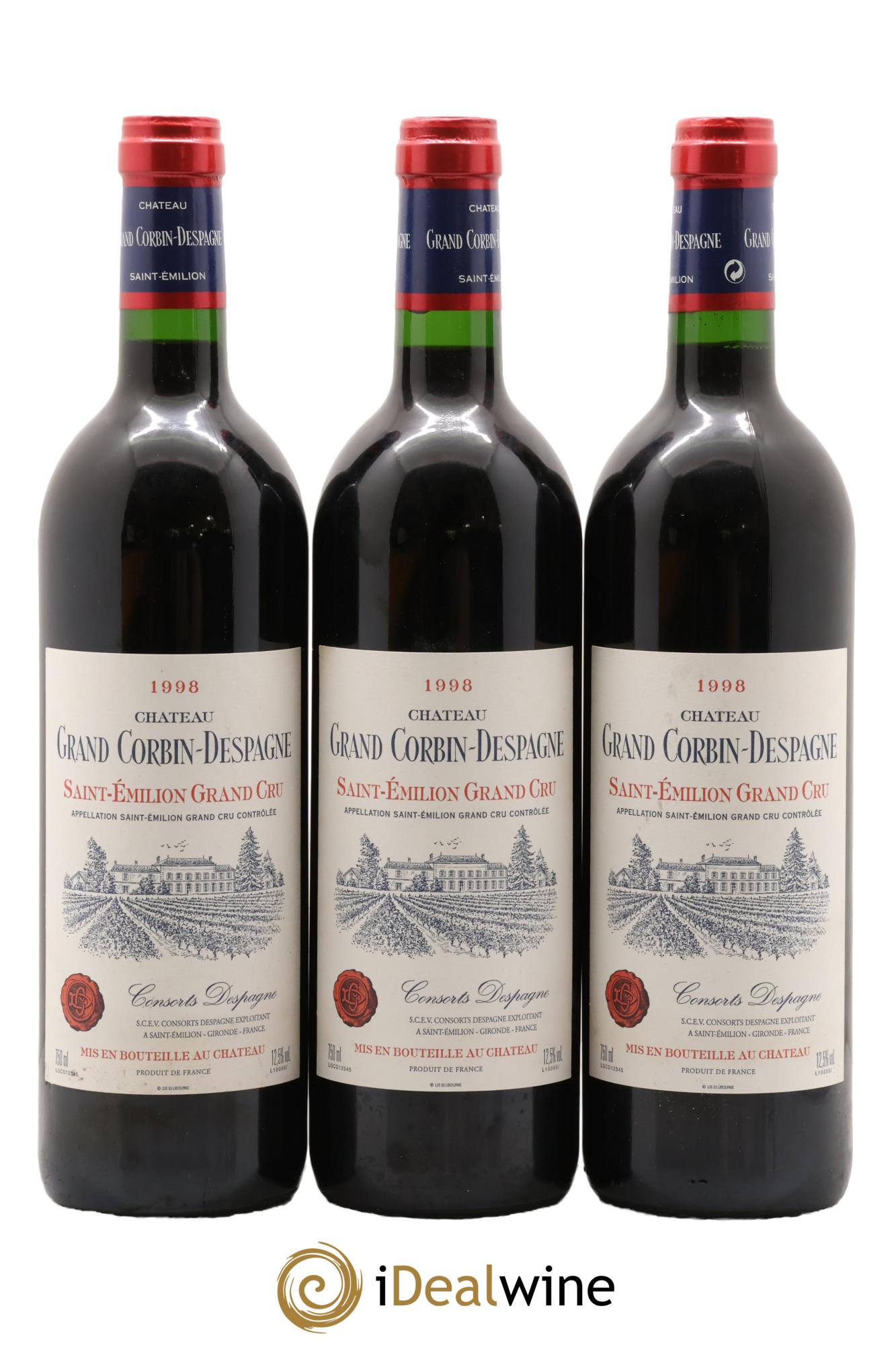 Château Grand Corbin Despagne Grand Cru Classé 1998 - Lotto di 3 bottiglie - 0