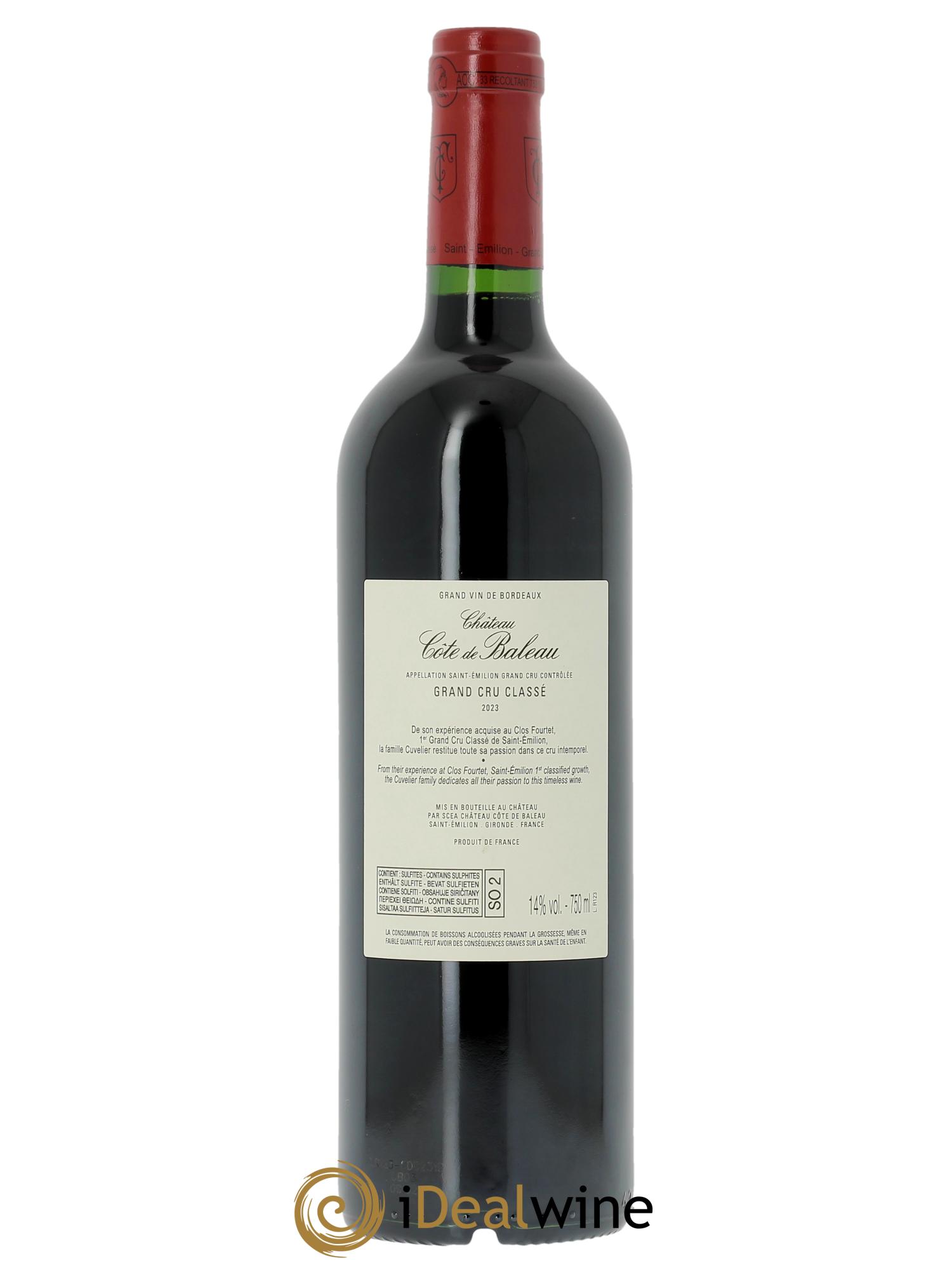 Château Côte de Baleau Grand Cru Classé 2023 - Lot de 1 bouteille - 1