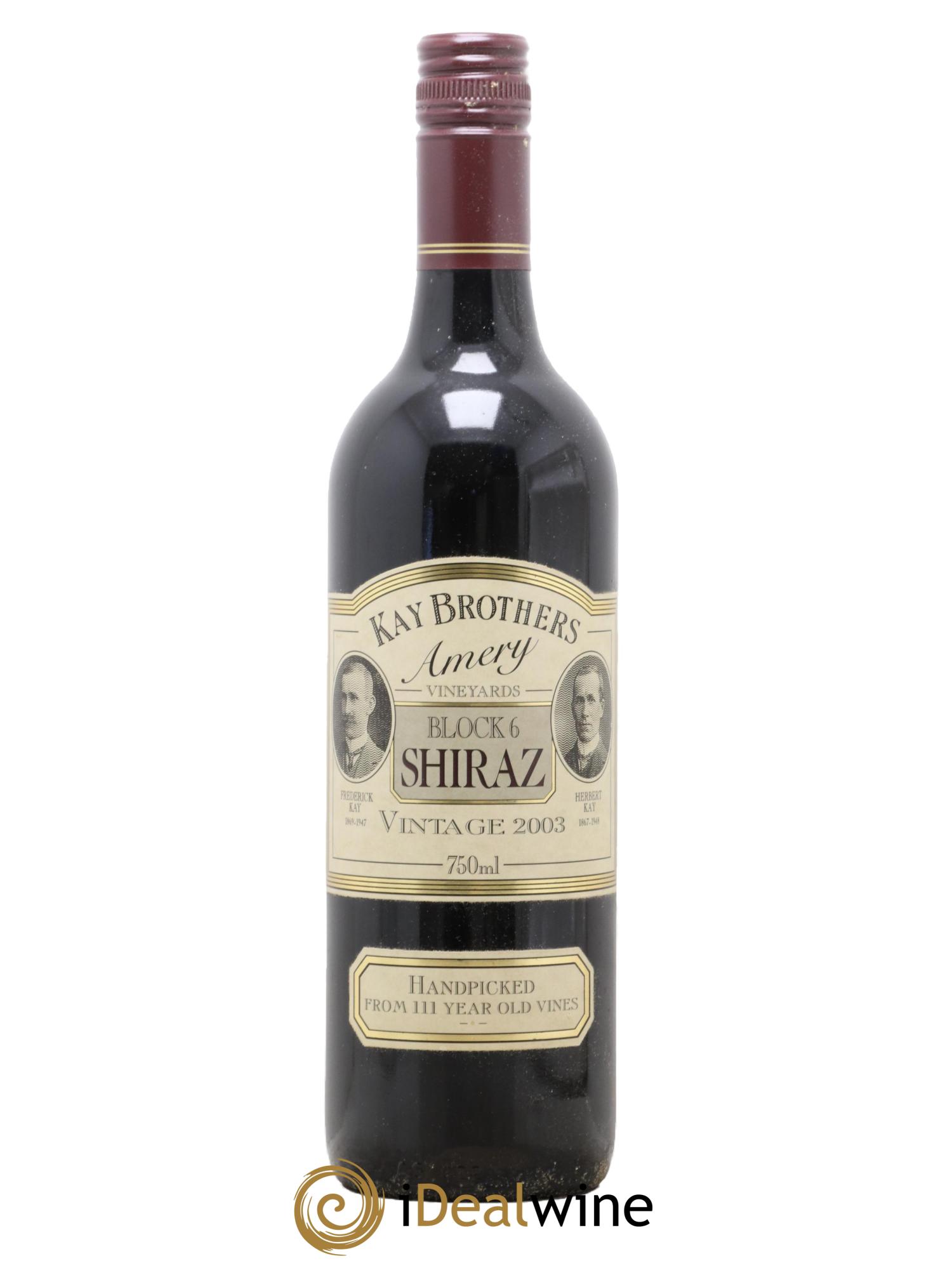 Australie Block 6 Shiraz McLaren Vale Vielles Vignes Kay Brothers 2003 - Lot de 1 bouteille - 0