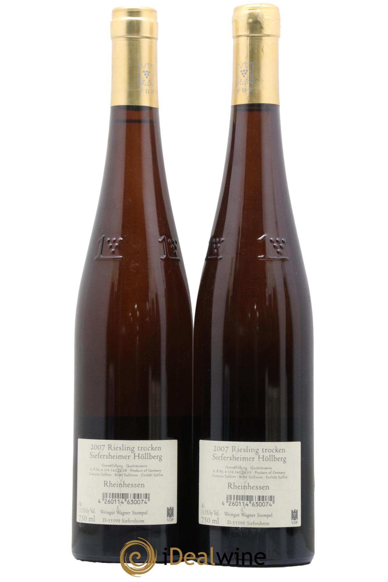 Allemagne Rheinhessen Riesling Trocken Siefersheimer Höllberg Wagner-Stempel 2007 - Lot de 2 bouteilles - 1
