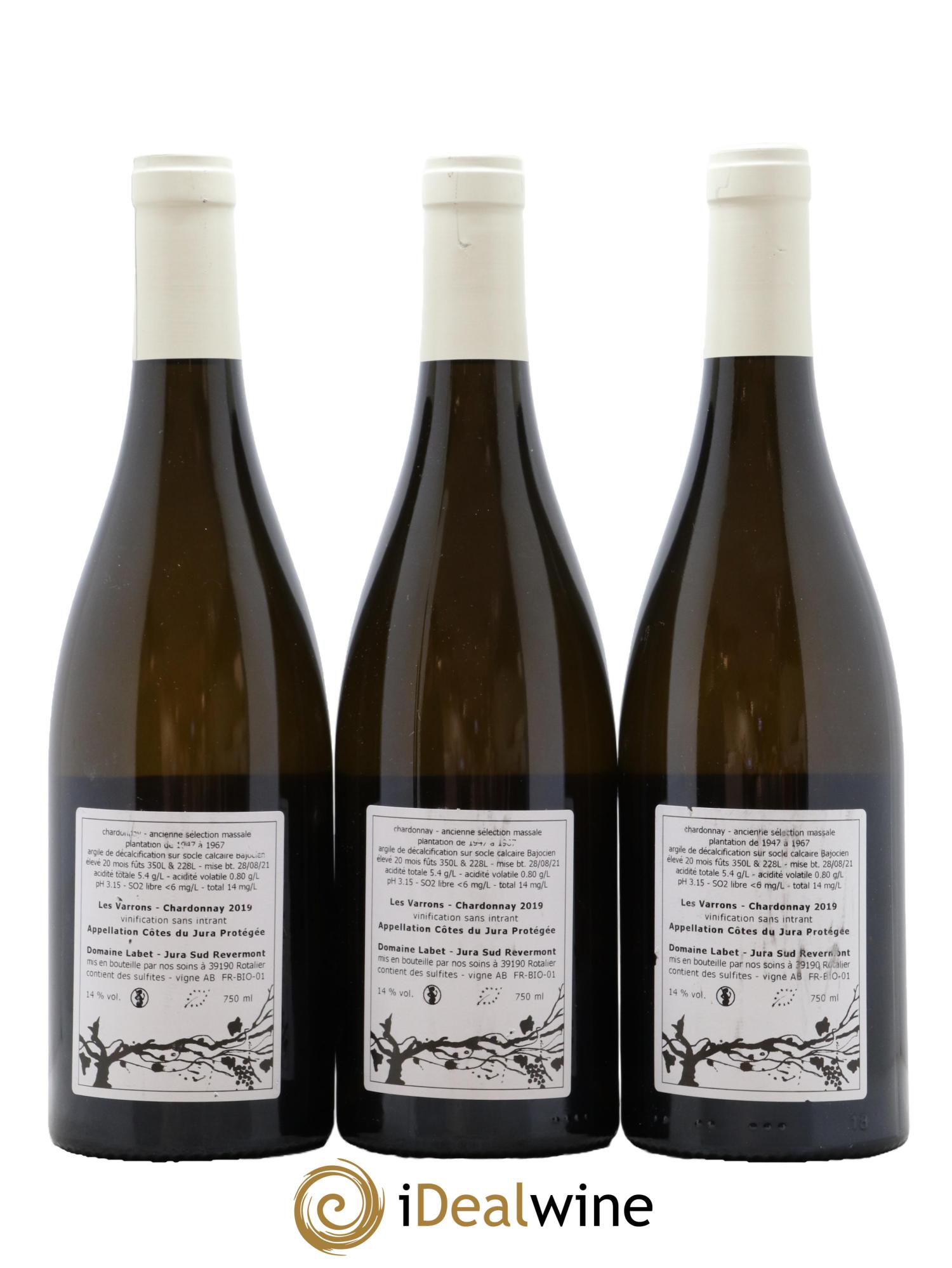Côtes du Jura Chardonnay Vieilles Vignes Les Varrons Domaine Labet 2019 - Lot de 3 bouteilles - 1