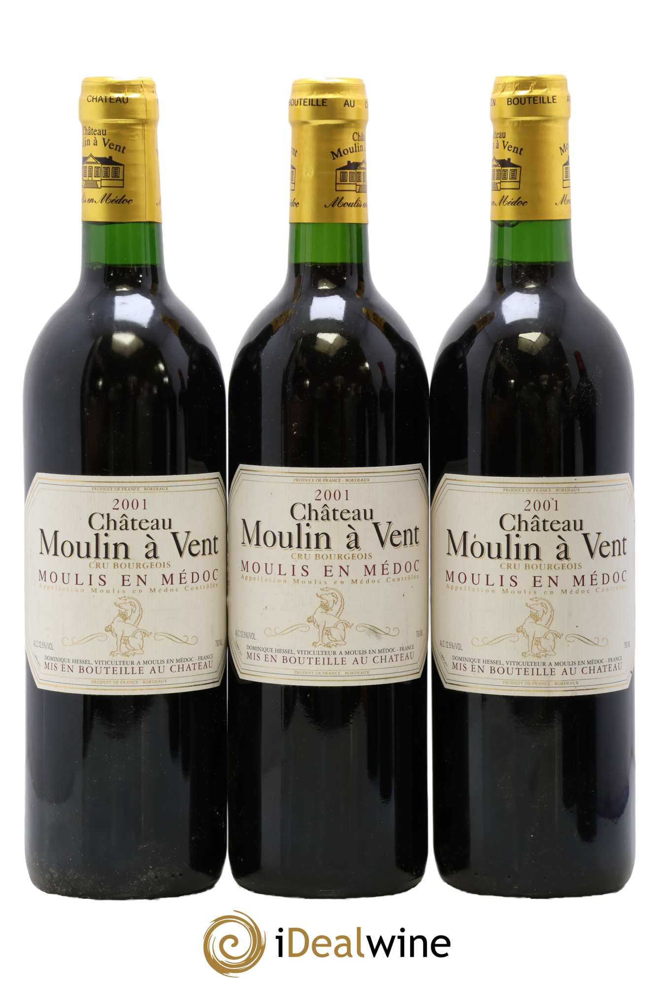 Château Moulin à Vent Cru Bourgeois 2001 - Lot de 3 bouteilles - 0