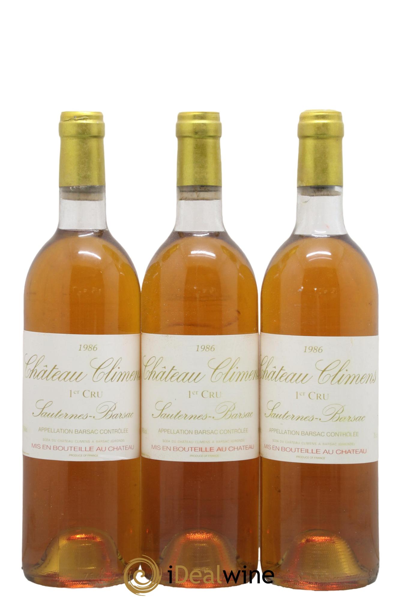 Château Climens 1er Grand Cru Classé 1986 - Posten von 3 Flaschen - 0