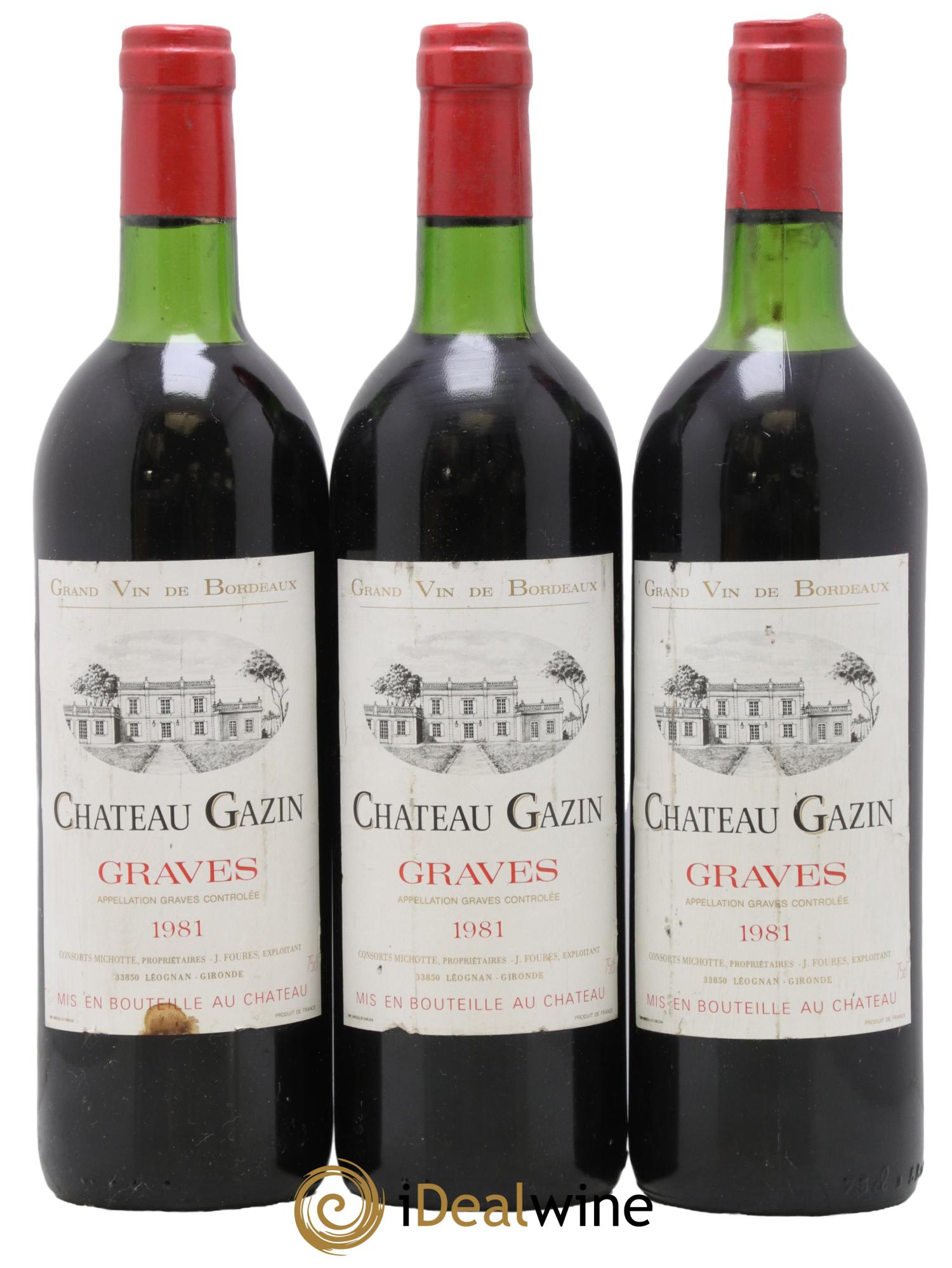 Graves Château Gazin 1981 - Lotto di 3 bottiglie - 0