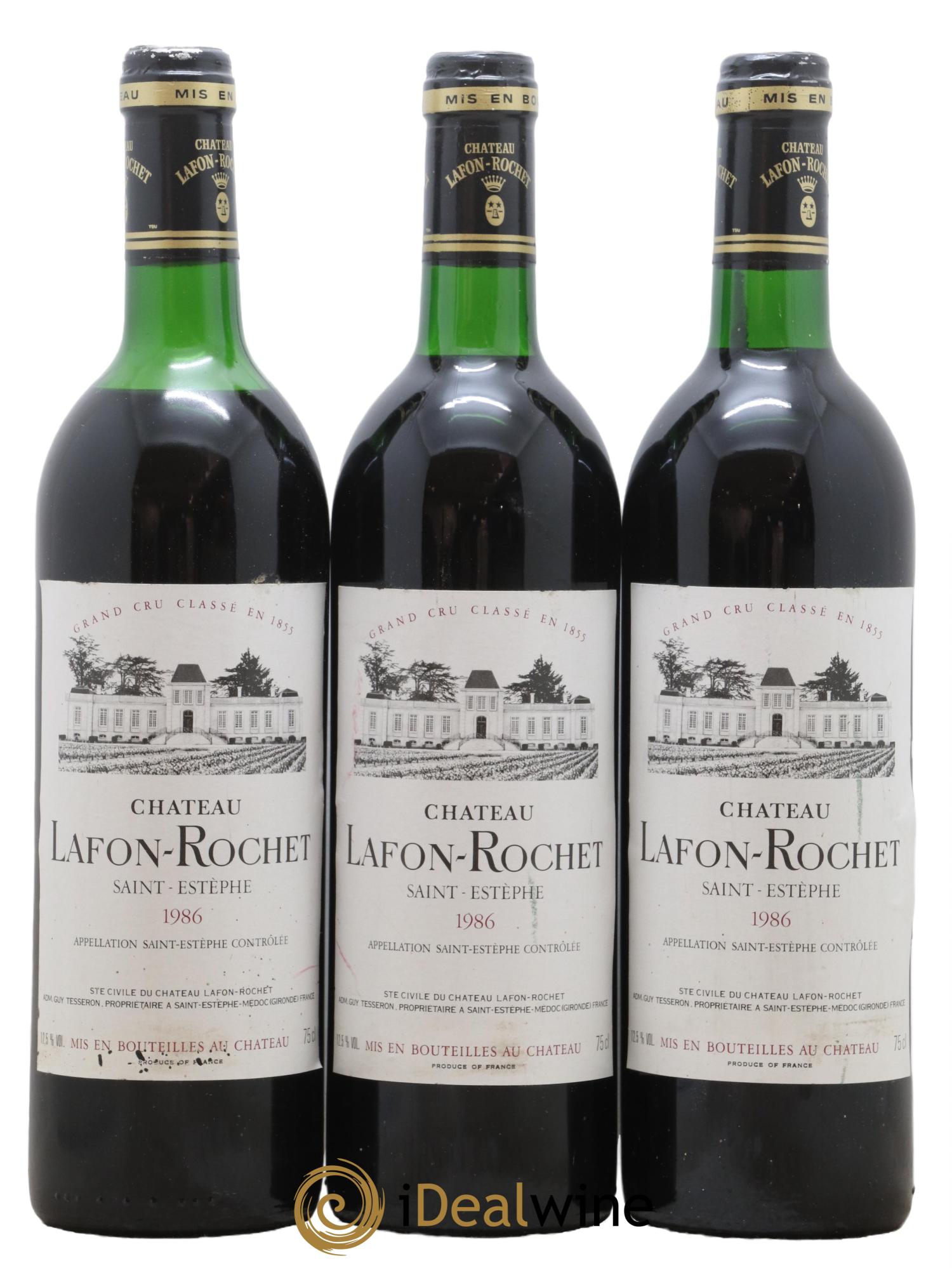 Château Lafon Rochet 4ème Grand Cru Classé 1986 - Lot de 3 bouteilles - 0