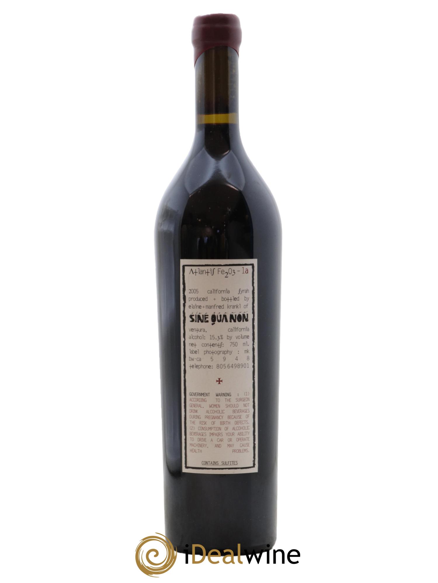 USA Californie Sine Qua Non Atlantis Fe2O3 Syrah Manfred Krankl 1a 2005 - Lot de 1 bouteille - 1