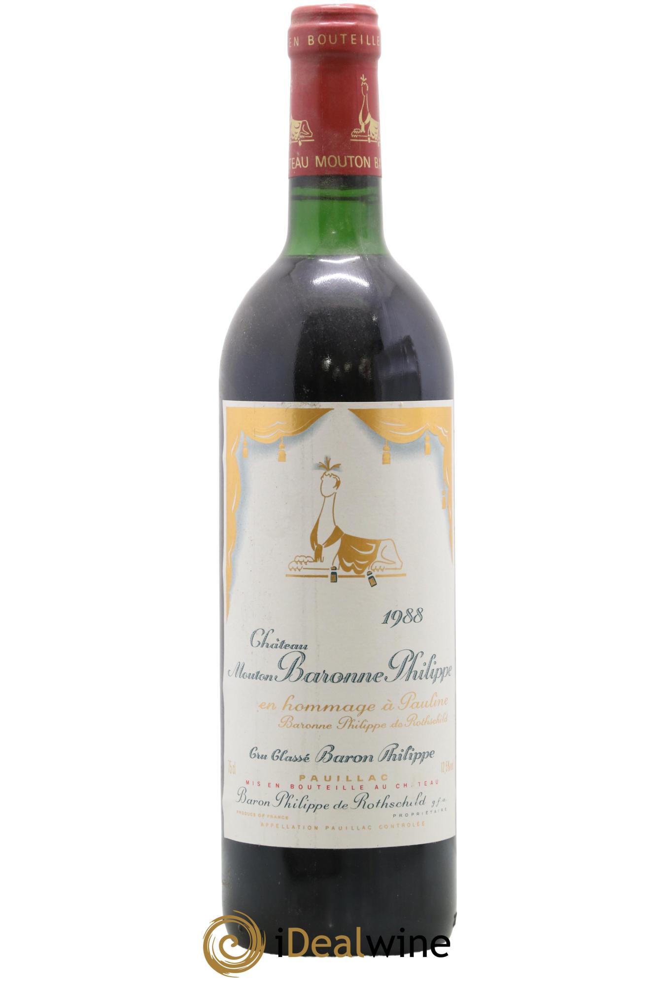 Château d' Armailhac - Mouton Baron(ne) Philippe 5ème Grand Cru Classé 1988 - Lot de 1 bouteille - 0