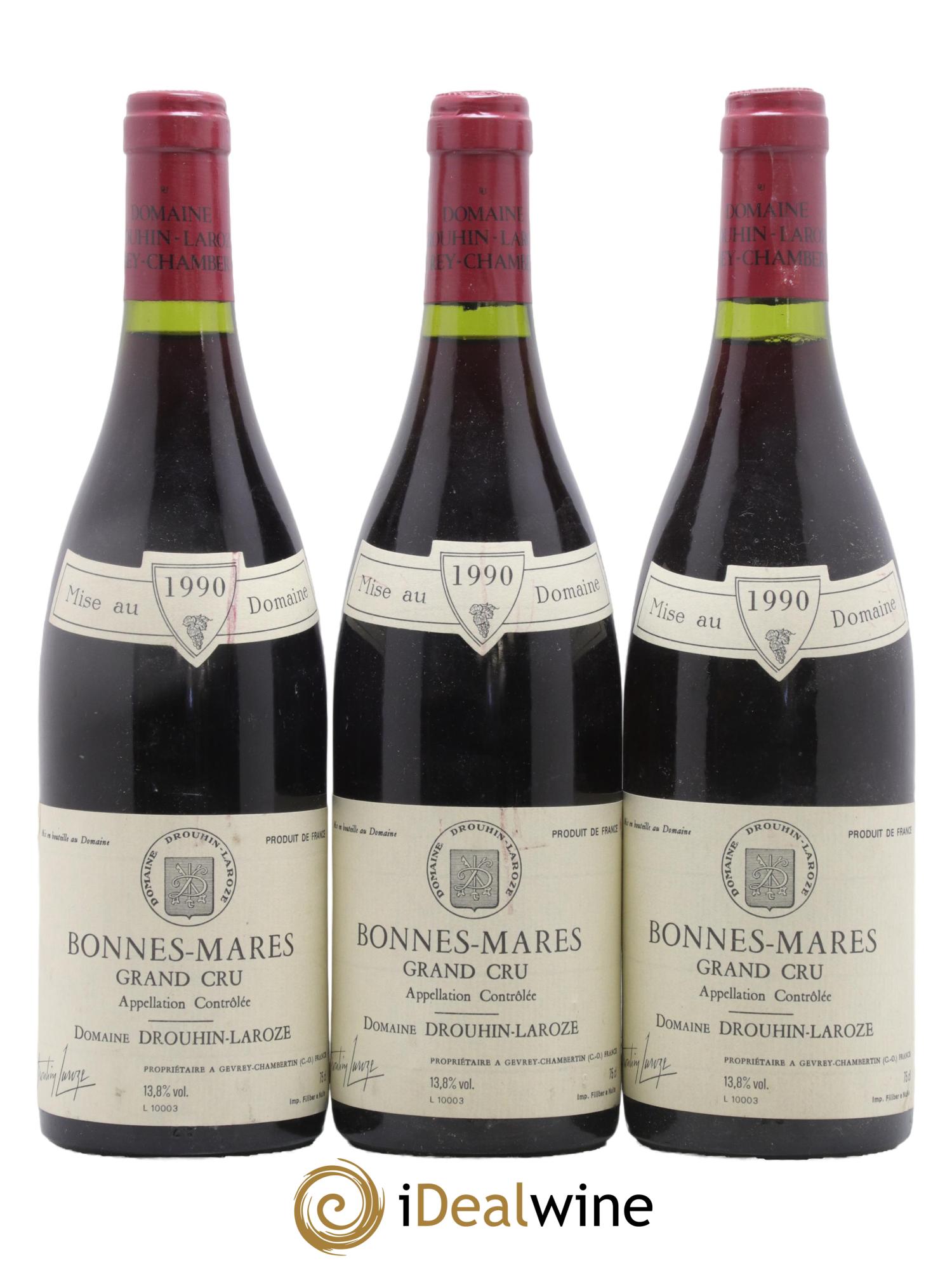 Bonnes-Mares Grand Cru Domaine Drouhin-Laroze 1990 - Lot de 3 bouteilles - 0