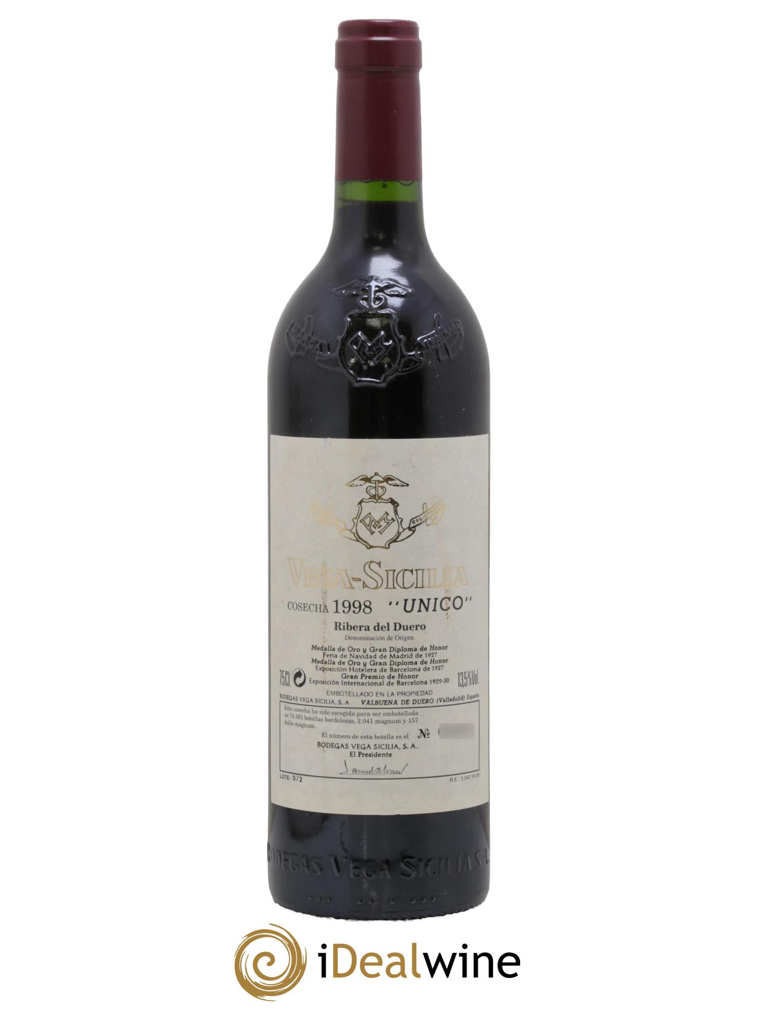 Ribera Del Duero DO Vega Sicilia Unico Famille Alvarez 1998 - Lot of 1 bottle - 0
