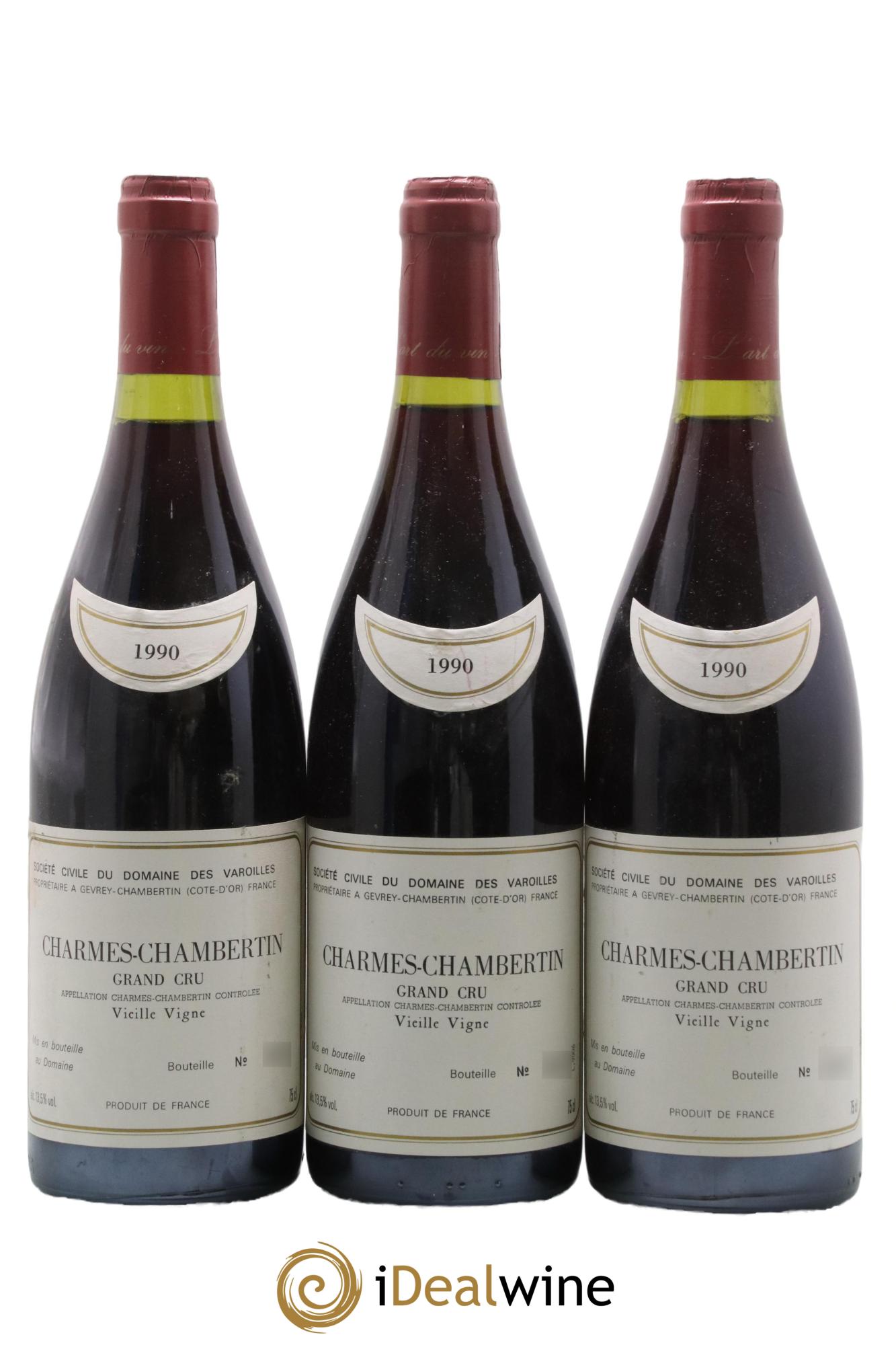 Charmes-Chambertin Grand Cru Vieilles Vignes Domaine des Varoilles 1990 - Lot de 3 bouteilles - 0