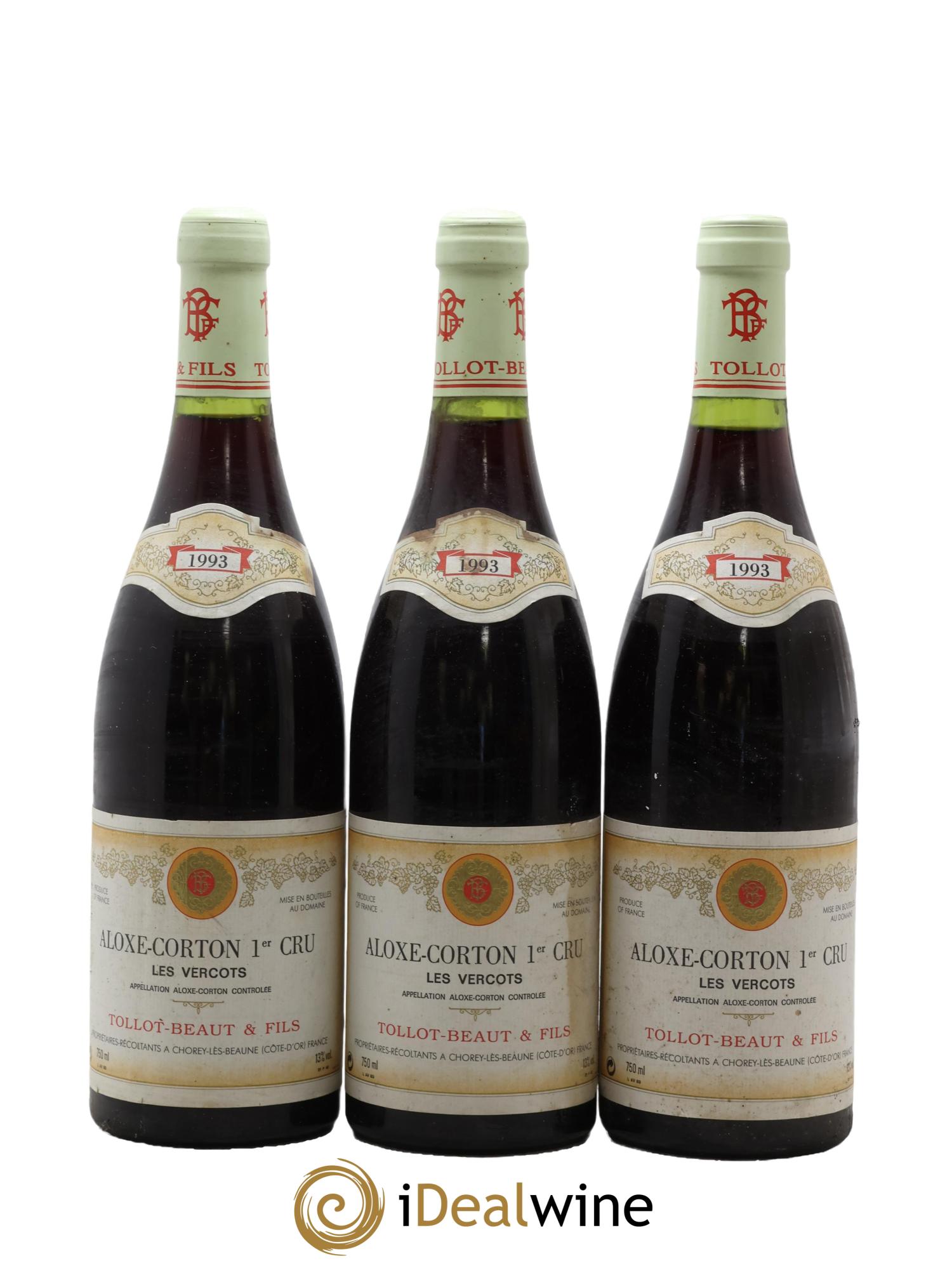 Aloxe-Corton 1er Cru Les Vercots Tollot Beaut (Domaine) 1993 - Posten von 3 Flaschen - 0