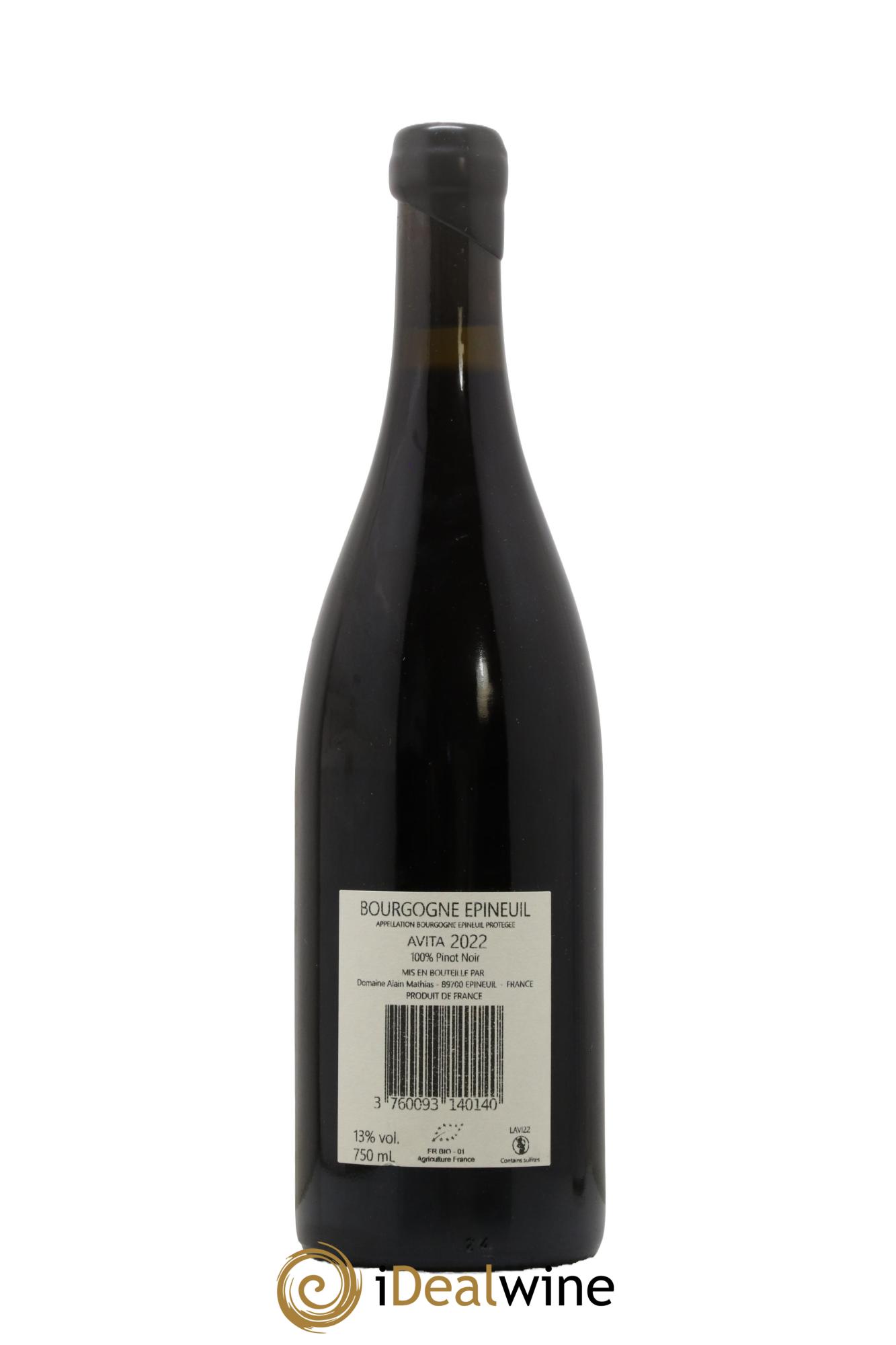 Bourgogne Domaine Alain Mathias Epineuil  Avita 2022 - Lot de 1 bouteille - 1