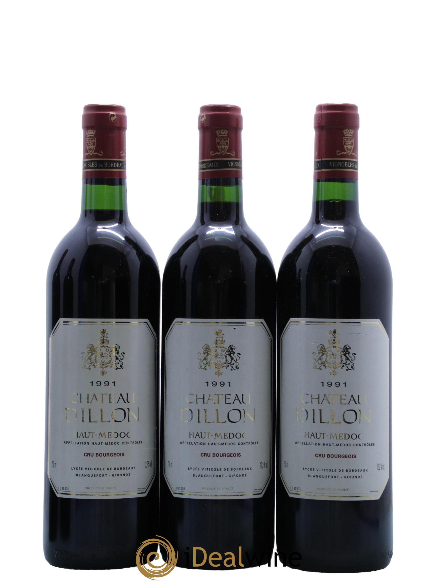 Château Dillon Cru Bourgeois 1991 - Lot de 3 bouteilles - 0