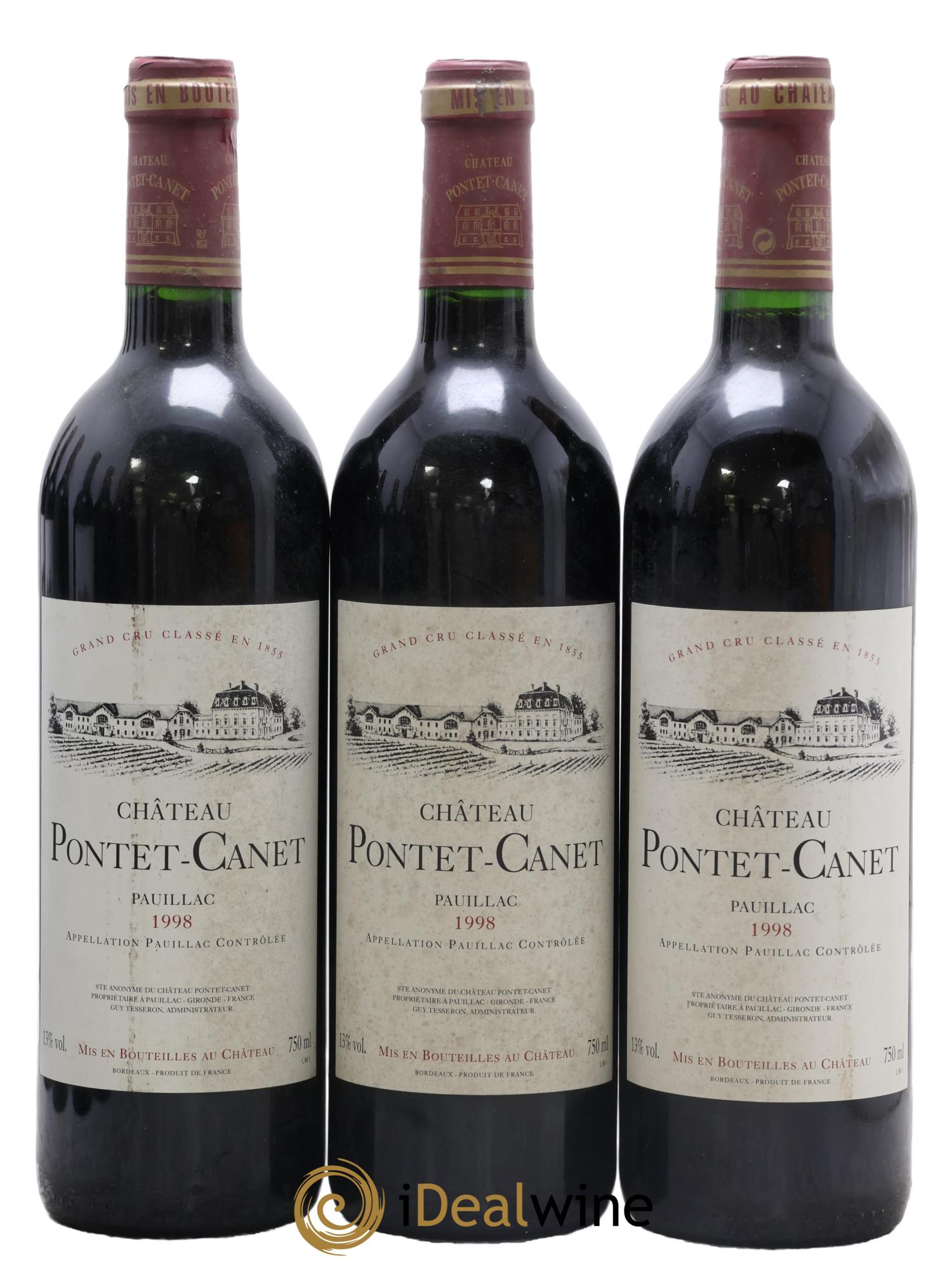 Château Pontet Canet 5ème Grand Cru Classé 1998 - Posten von 3 Flaschen - 0