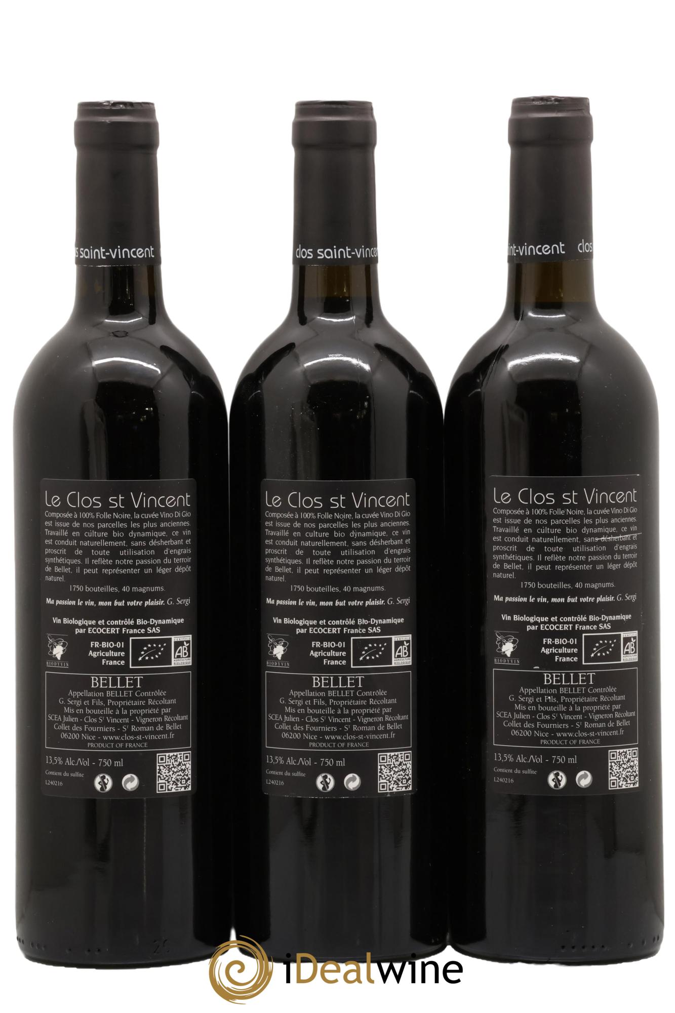 Bellet Clos Saint-Vincent Vino di Gio Famille Sicardi-Sergi 2014 - Posten von 3 Flaschen - 1