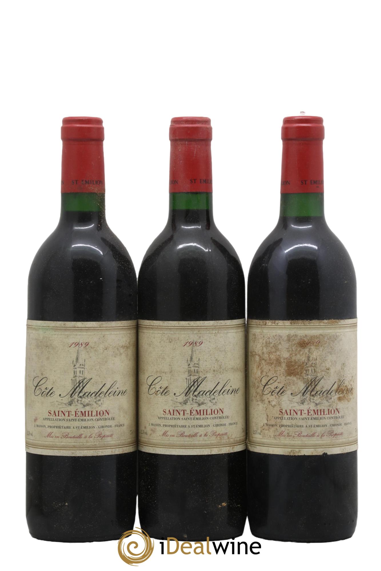 Saint-Émilion Côte Madeleine 1989 - Lot de 3 bouteilles - 0