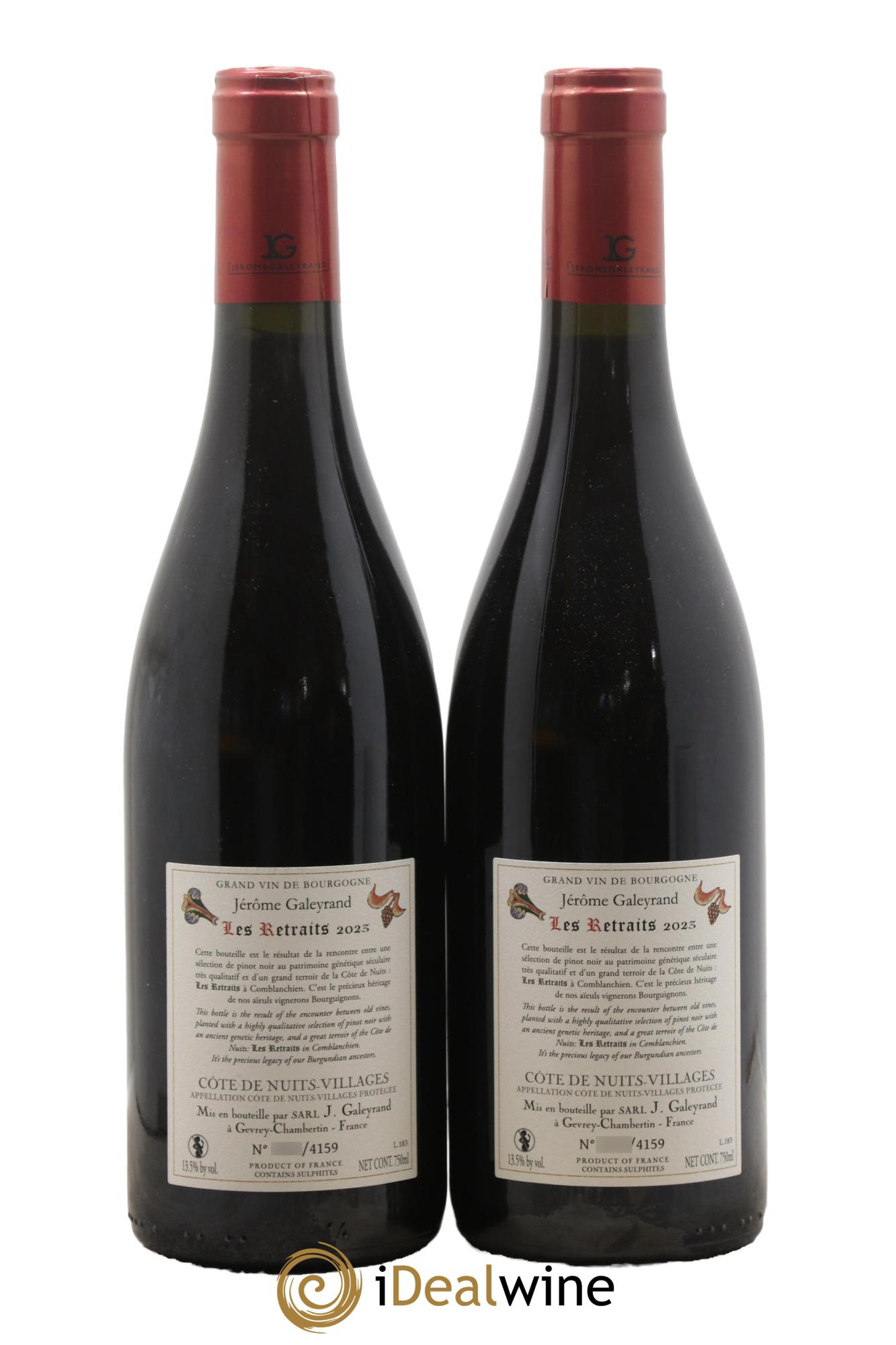 Côte de Nuits-Villages Les Retraits Jérôme Galeyrand 2023 - Lot of 2 bottles - 1