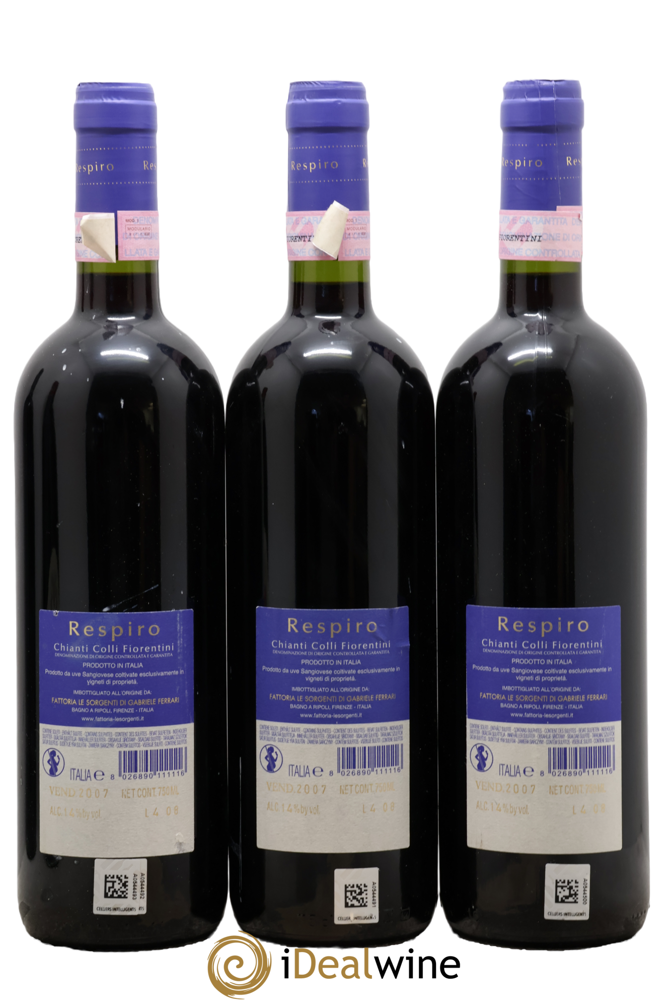Chianti DOCG Colli Fiorentini Respiro Le Sorgenti 2007 - Lot de 3 bouteilles - 1