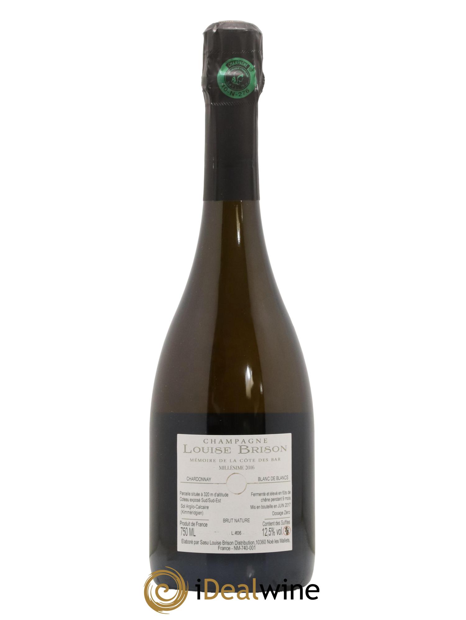 Champagne Brut Nature Chardonnay de la Cote des Bar Maison Louise Brison 2016 - Lot de 1 bouteille - 1