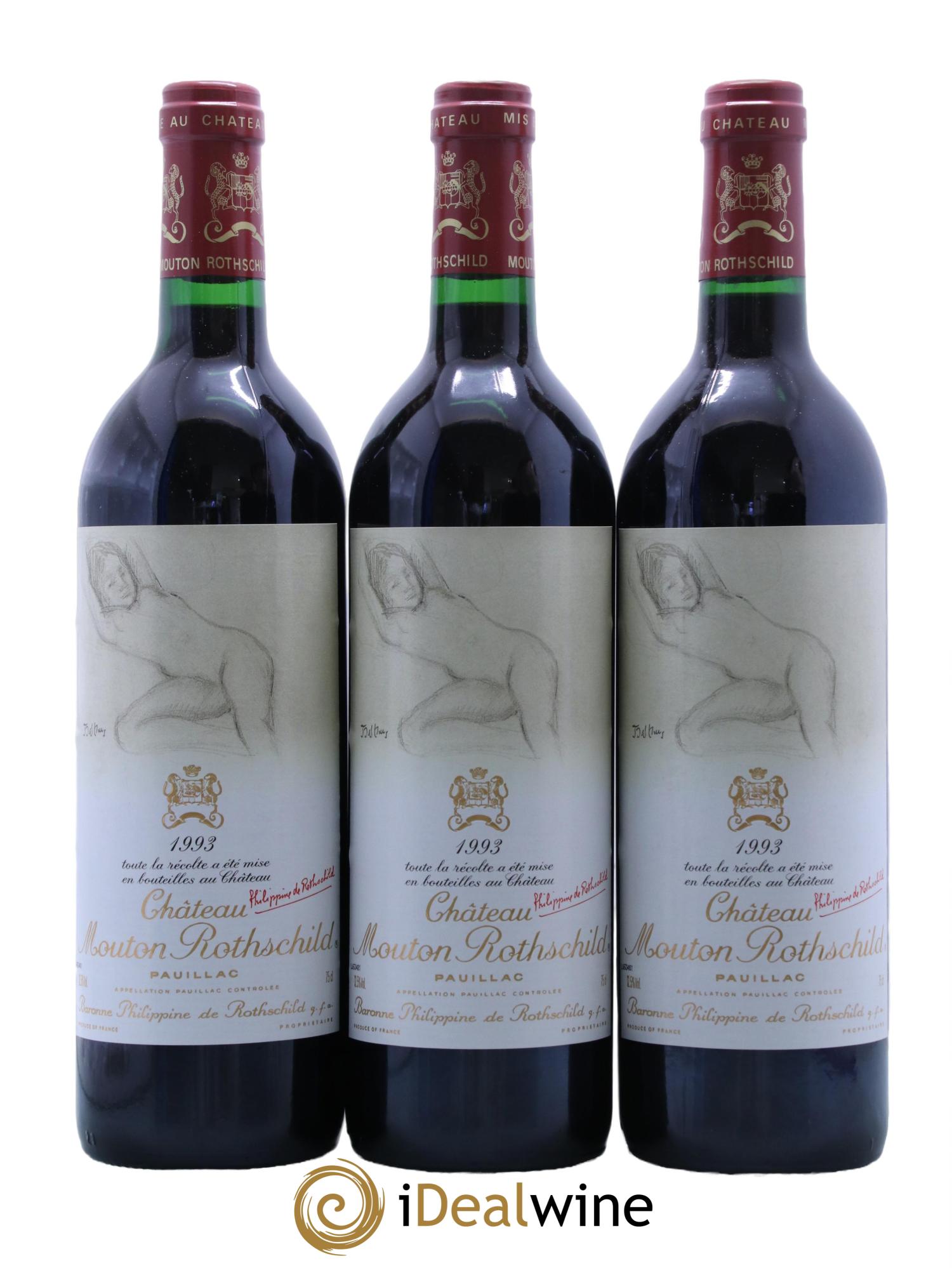Château Mouton Rothschild 1er Grand Cru Classé 1993 - Lot de 3 bouteilles - 0