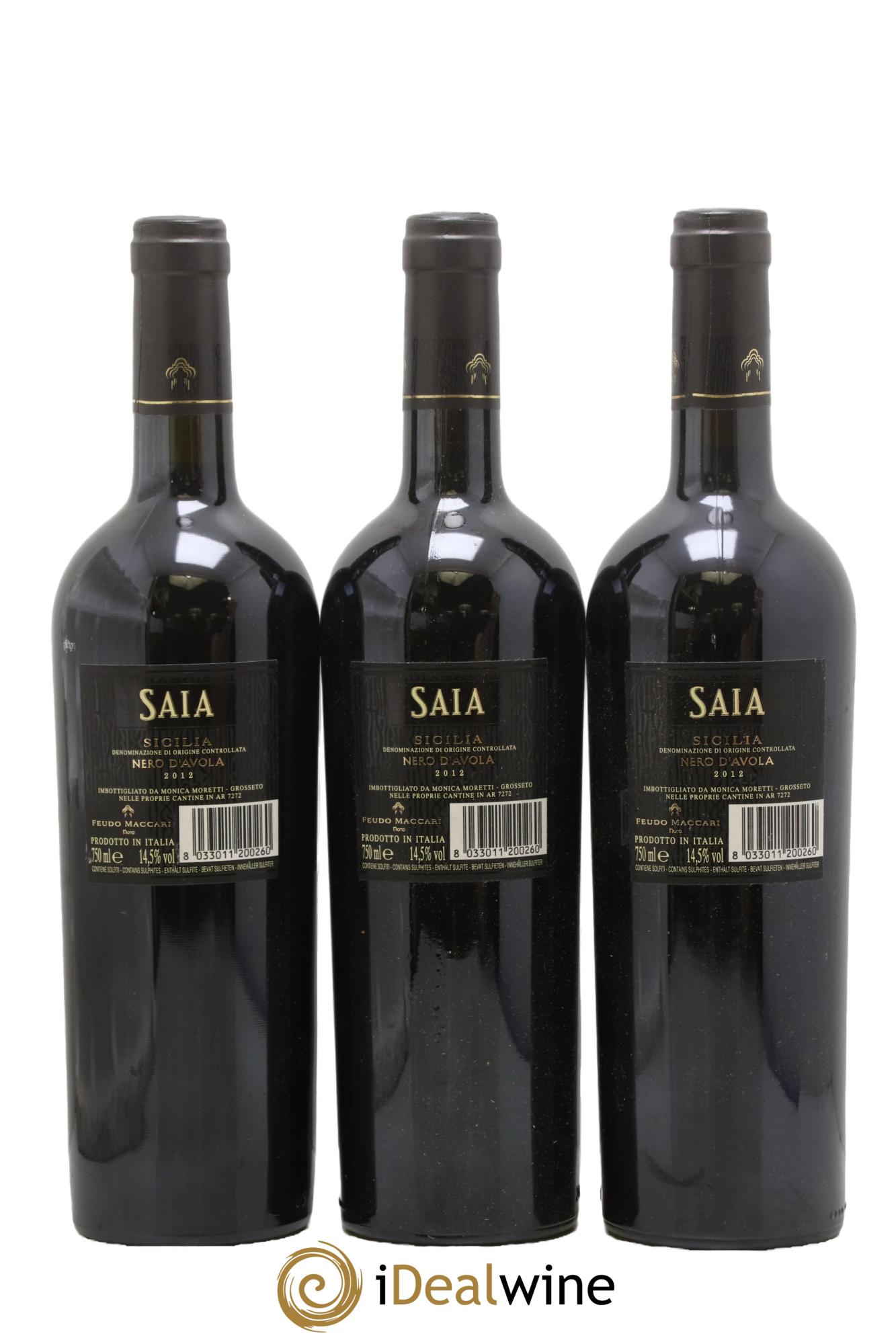 Italie Sicilia Saia Nero d'Avola Feudo Maccari 2012 - Posten von 3 Flaschen - 1