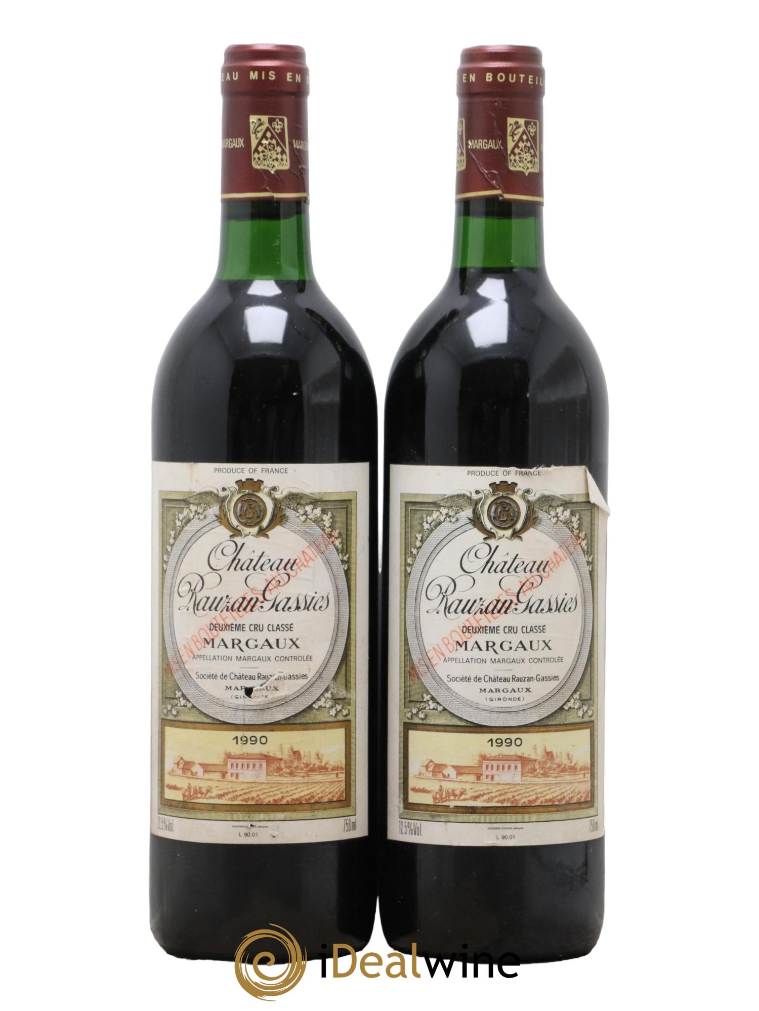 Château Rauzan-Gassies 2ème Grand Cru Classé 1990 - Lotto di 2 bottiglie - 0