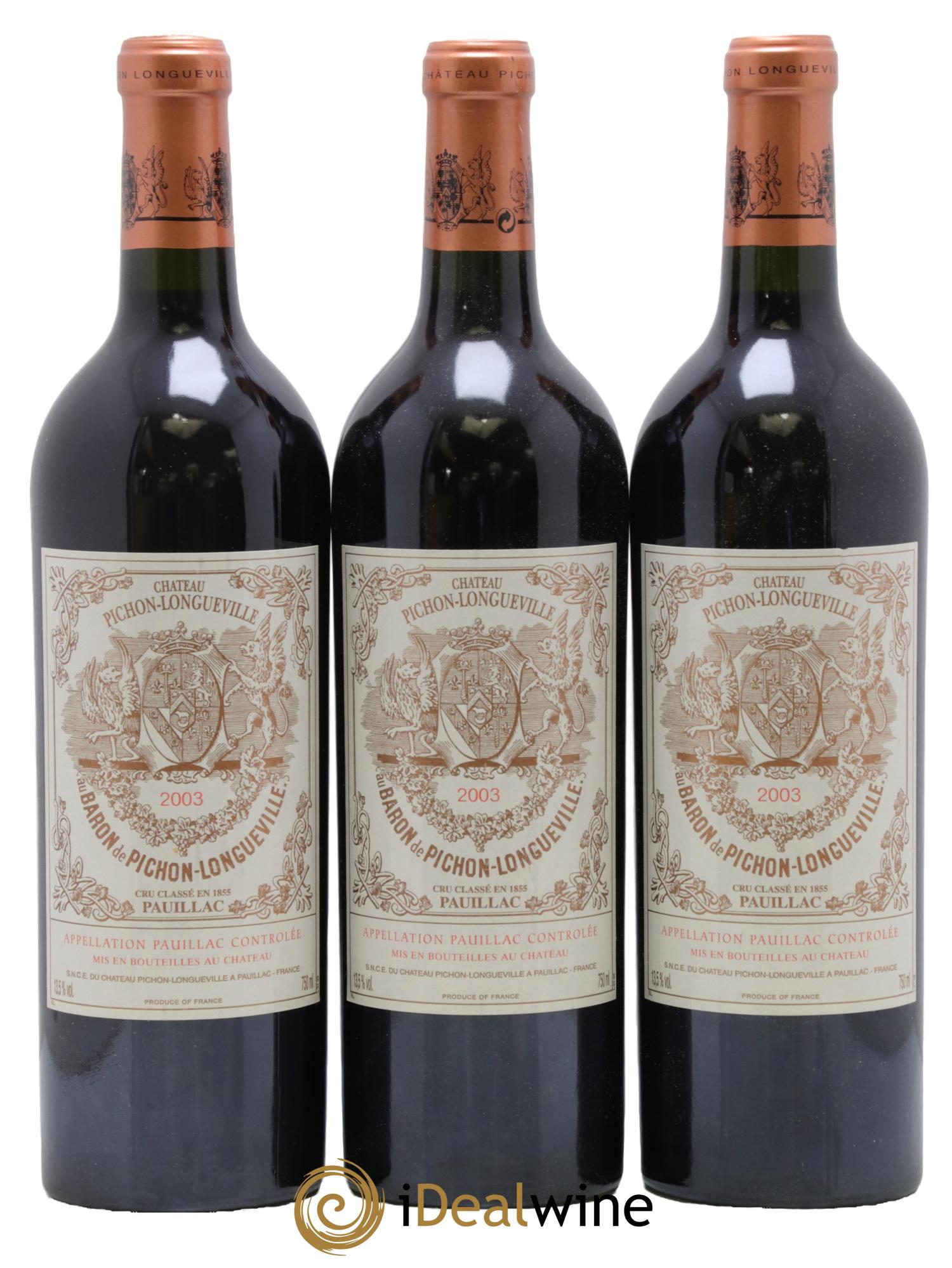 Pichon Longueville Baron 2ème Grand Cru Classé 2003 - Lot de 3 bouteilles - 0