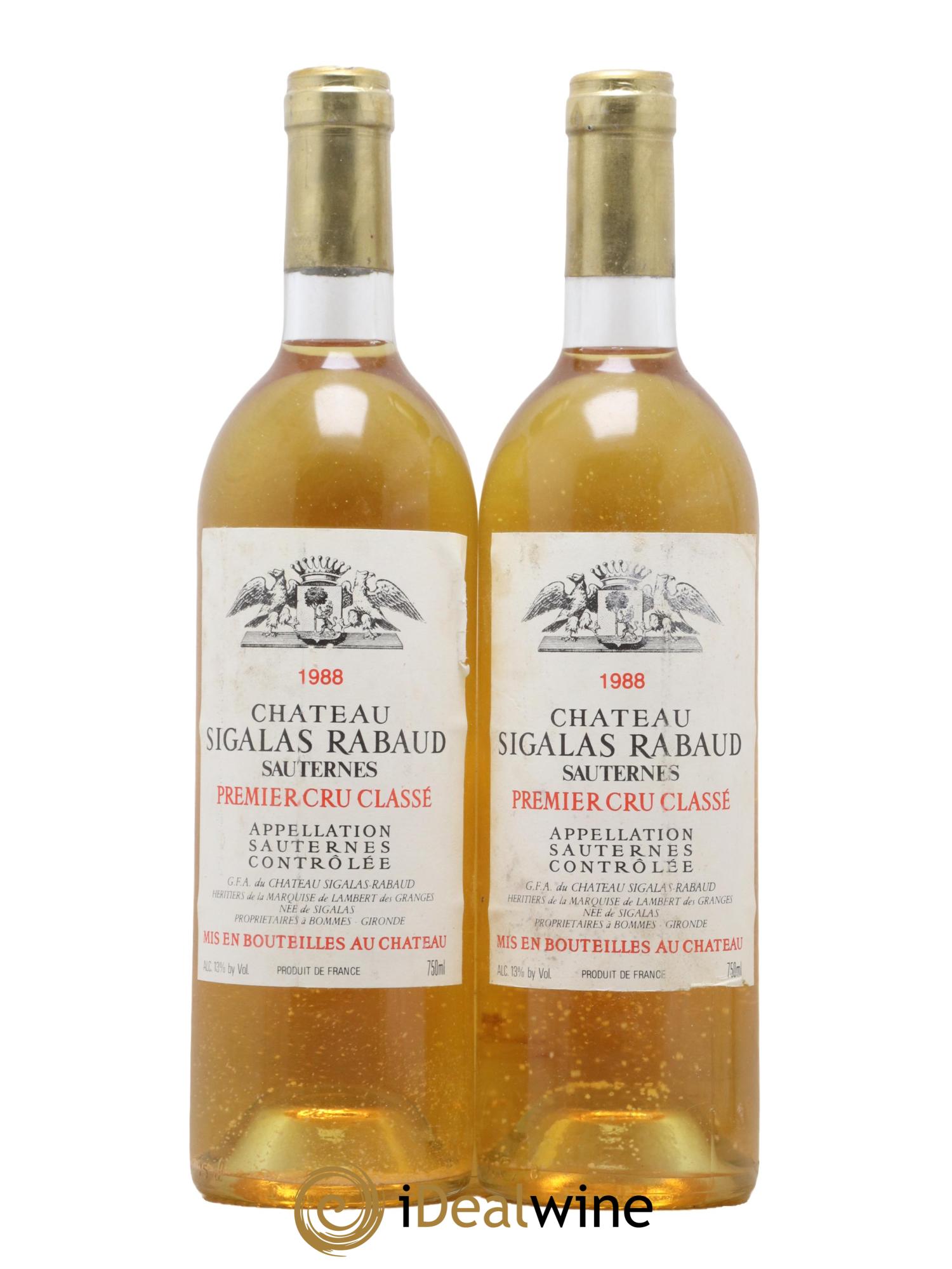 Château Sigalas Rabaud 1er Grand Cru Classé 1988 - Lotto di 2 bottiglie - 0