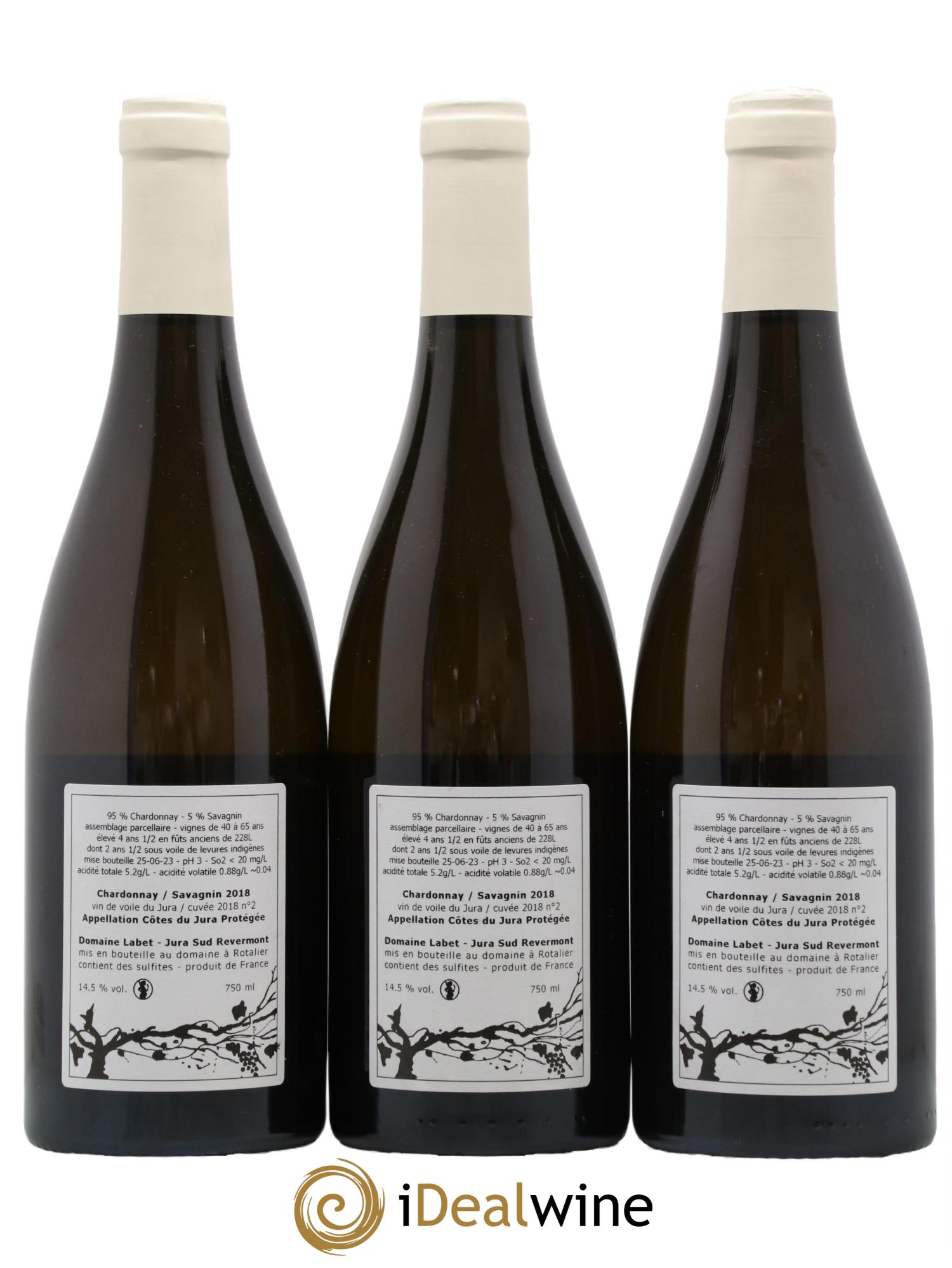 Côtes du Jura Vin de Voile Chardonnay-Savagnin cuvée de garde Romain - Julien - Charline Labet 2018 - Lot de 3 bouteilles - 1