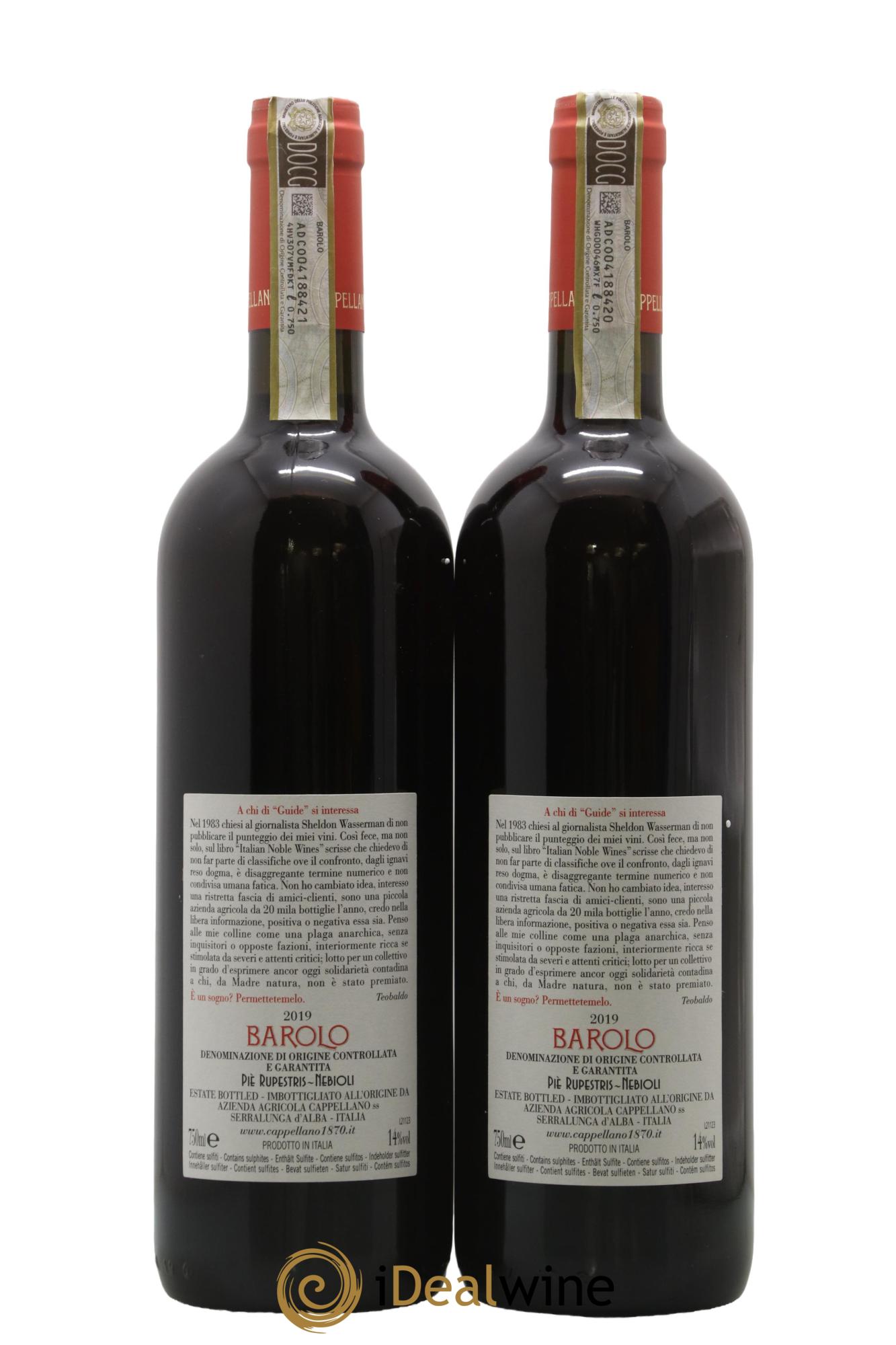 Barolo DOCG Pie Rupestris Cappellano 2019 - Lotto di 2 bottiglie - 1