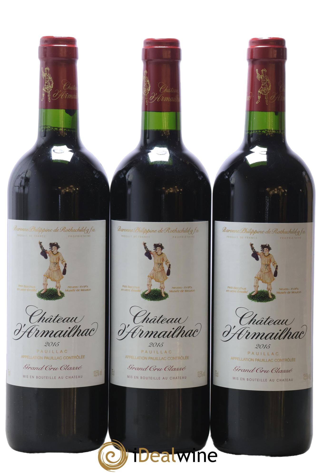 Château d' Armailhac - Mouton Baron(ne) Philippe 5ème Grand Cru Classé 2015 - Posten von 3 Flaschen - 0