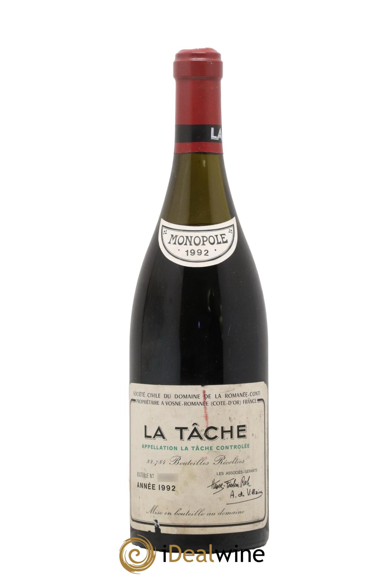 La Tâche Grand Cru Domaine de la Romanée-Conti 1992 - Lot de 1 bouteille - 0