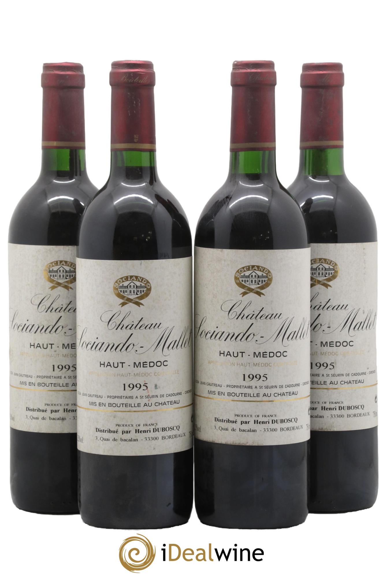 Château Sociando Mallet 1995 - Lot of 4 bottles - 0