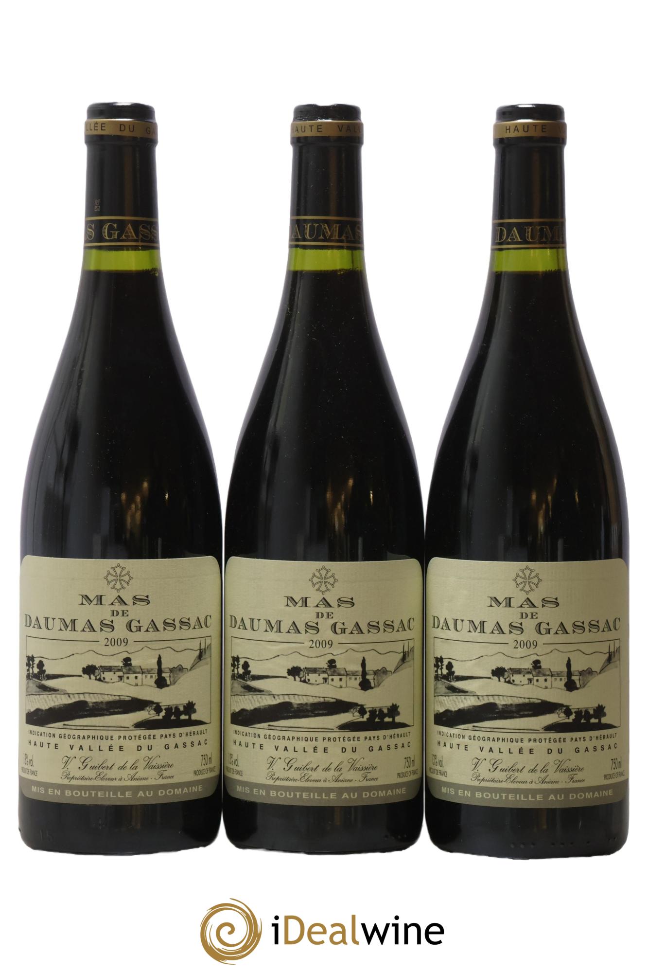 IGP St Guilhem-le-Désert - Cité d'Aniane Mas Daumas Gassac Famille Guibert de La Vaissière 2009 - Lot de 3 bouteilles - 0